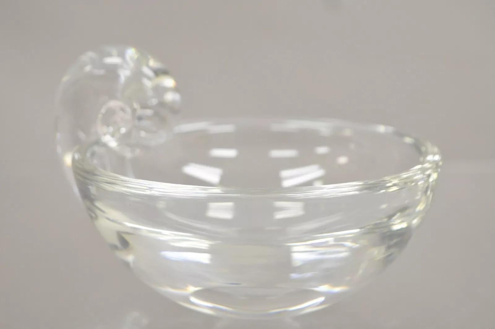 Mid-Century Modern Vintage Steuben Clear Crystal Glass Snail Scroll Olive Nut Bowl