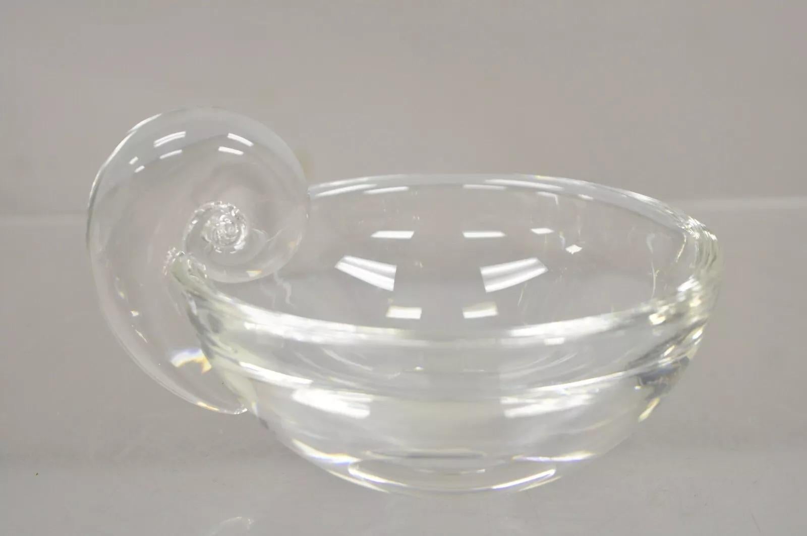 Vintage Steuben Clear Crystal Glass Snail Scroll Olive Nut Bowl In Good Condition In Philadelphia, PA