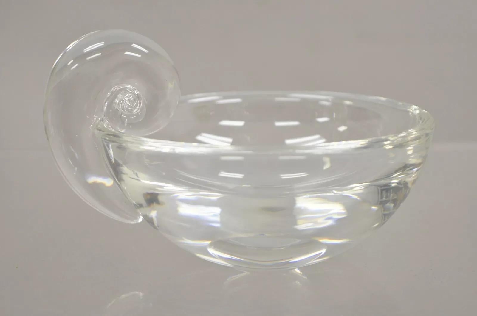 20th Century Vintage Steuben Clear Crystal Glass Snail Scroll Olive Nut Bowl