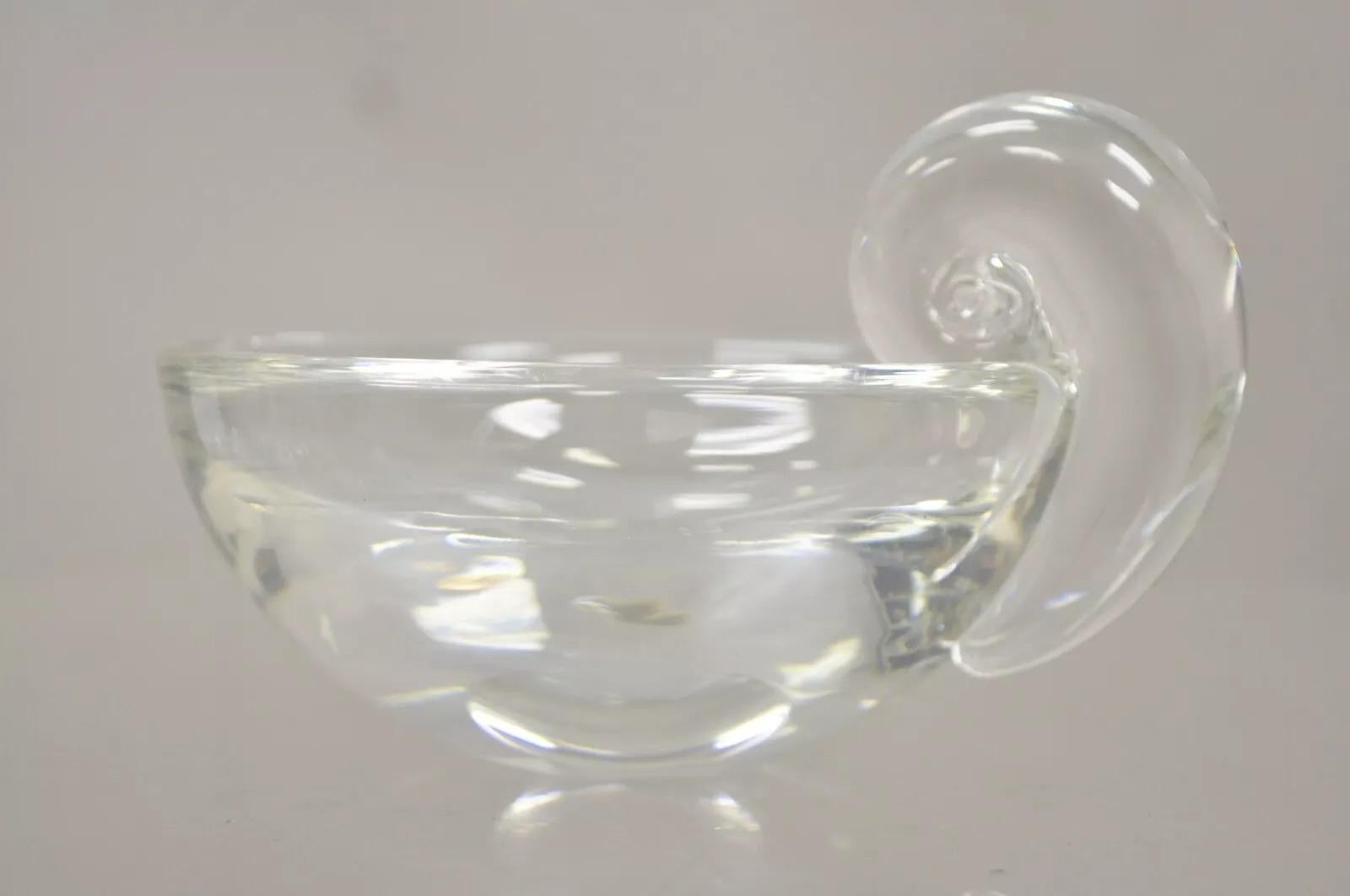 Vintage Steuben Clear Crystal Glass Snail Scroll Olive Nut Bowl 1
