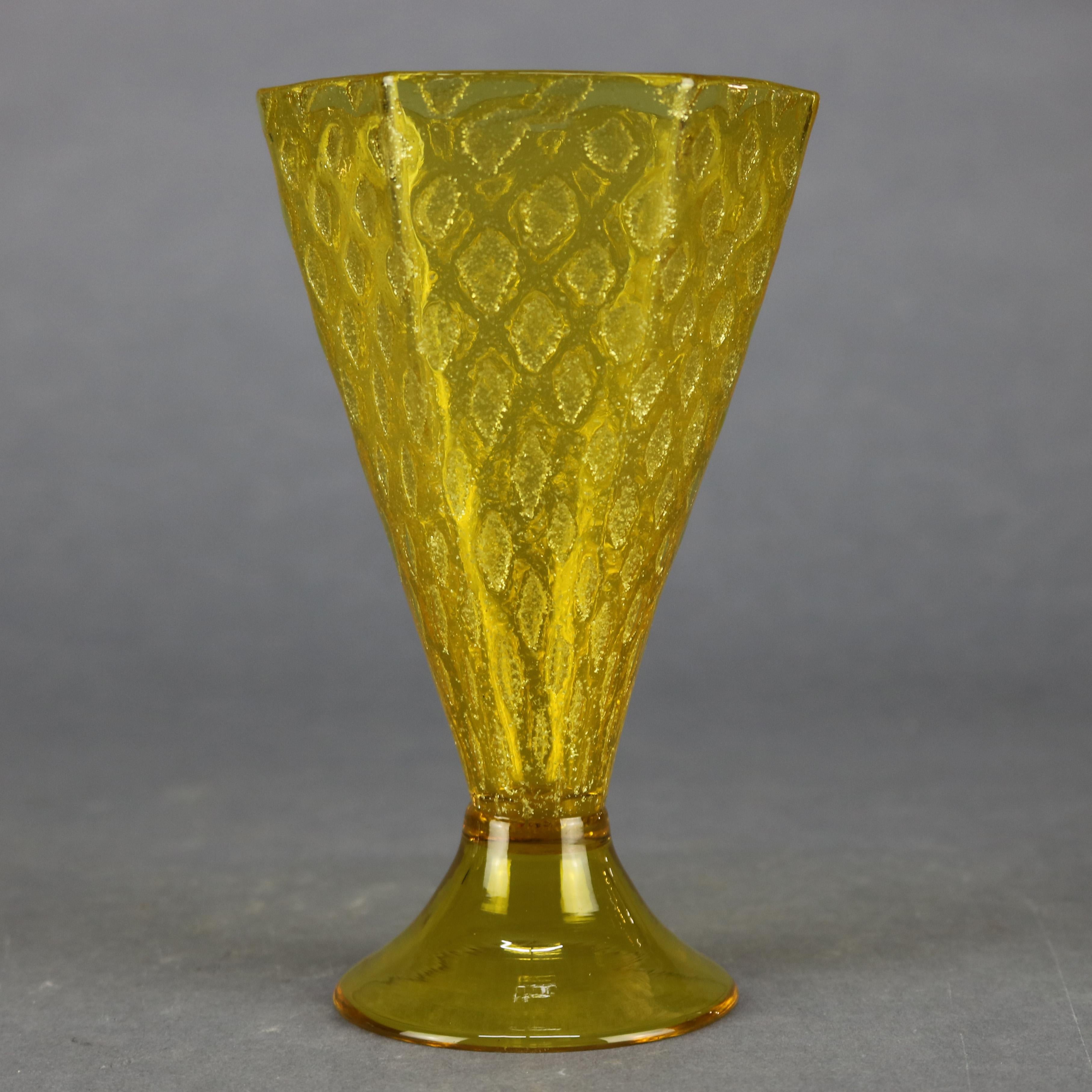 American Vintage Steuben Faceted Yellow Handcrafted Art Glass Vase, 20th Century