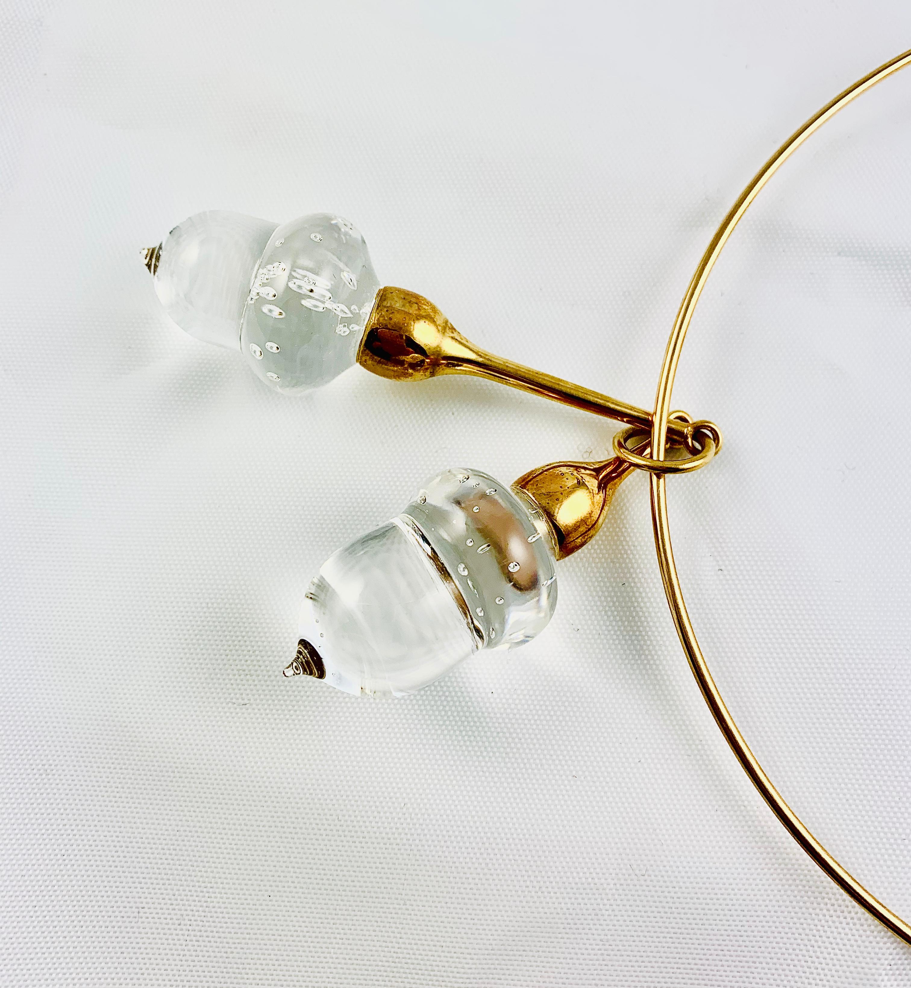 Steuben Glass and 18 Karat Gold Acorn Pendant on 14 Karat Gold Choker in Box 6