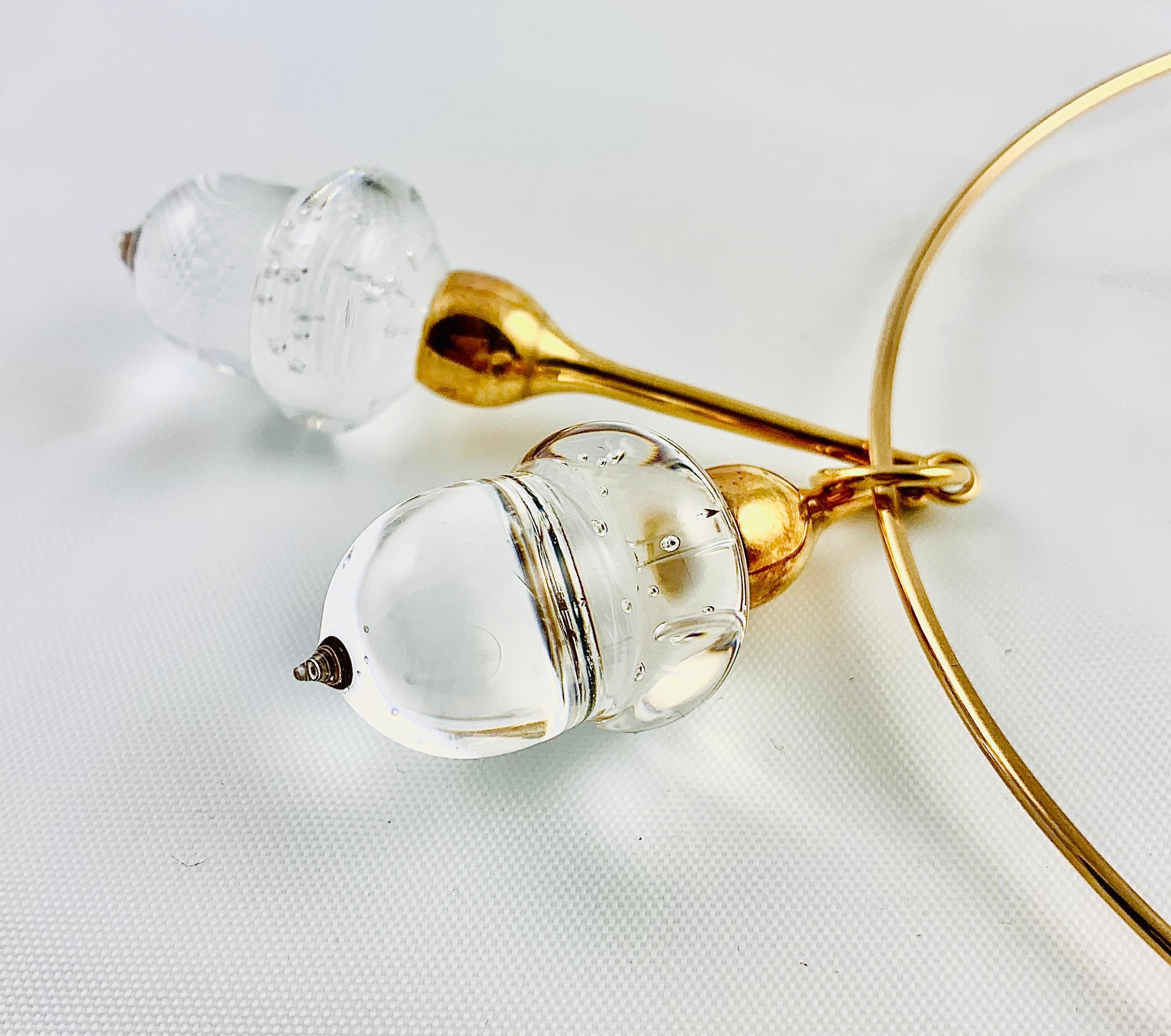 Steuben Glass and 18 Karat Gold Acorn Pendant on 14 Karat Gold Choker in Box 7