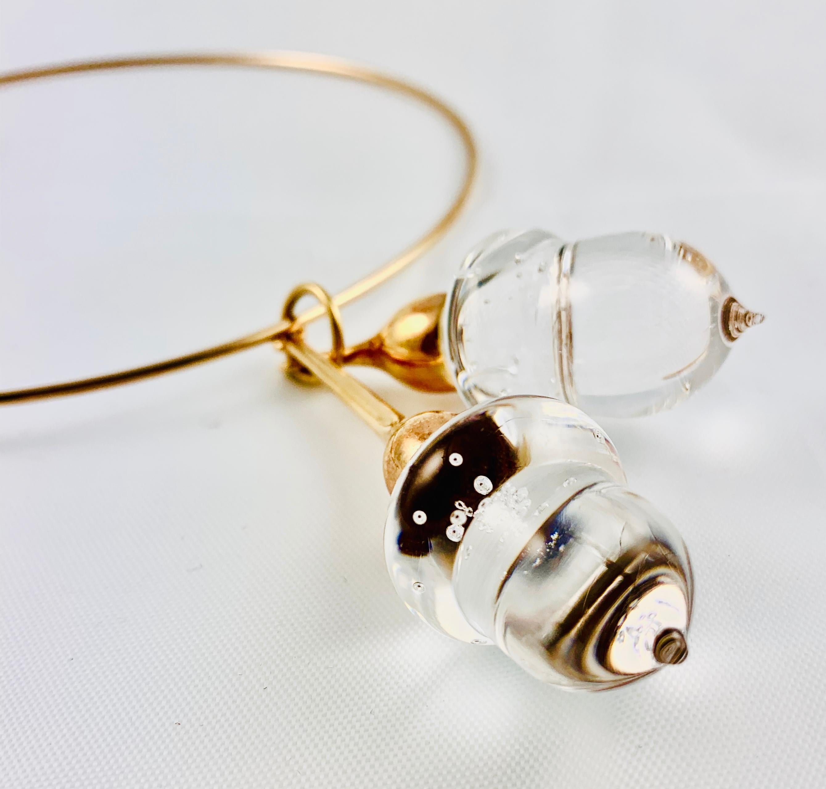 Steuben Glass and 18 Karat Gold Acorn Pendant on 14 Karat Gold Choker in Box 8