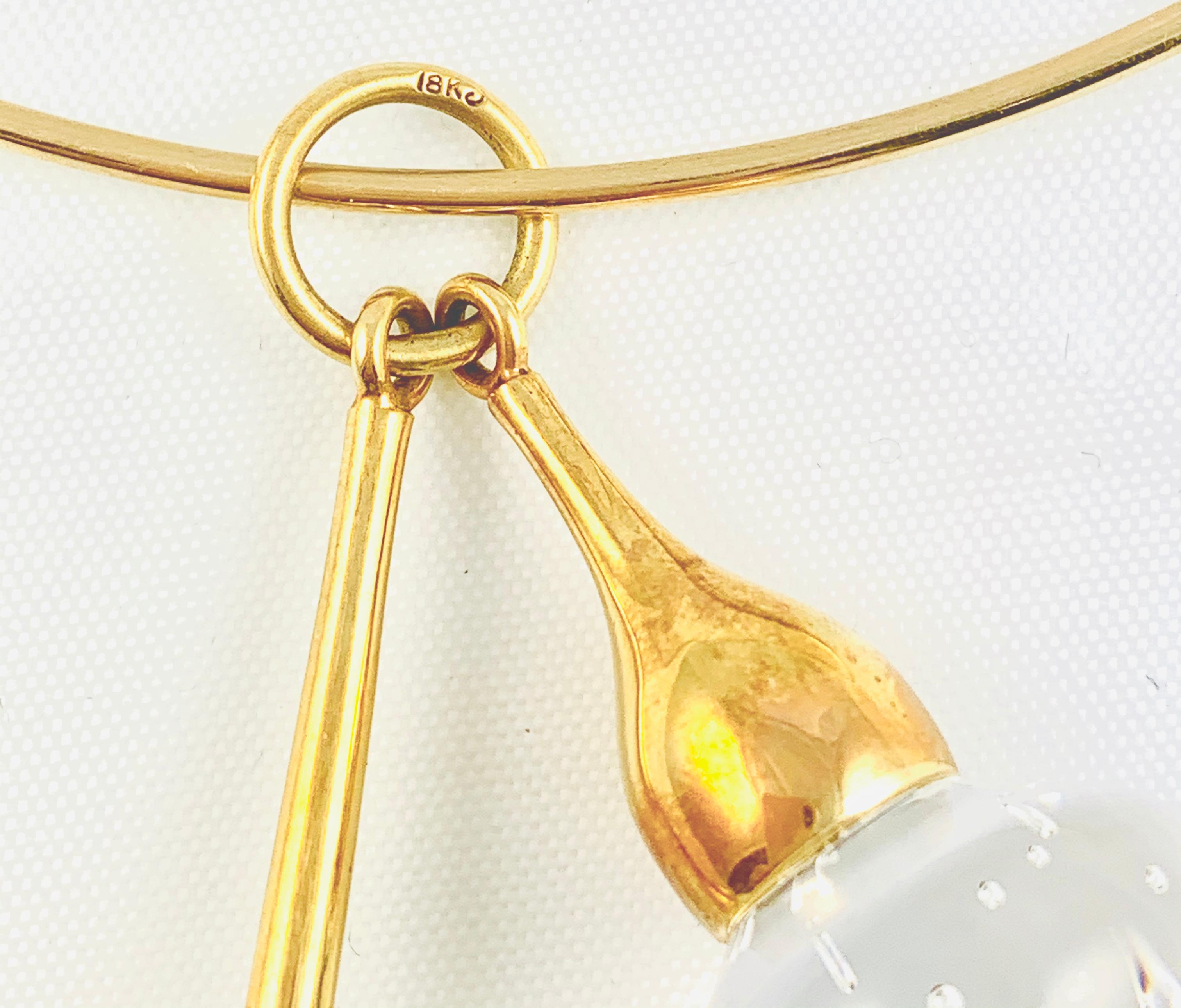 Women's or Men's Steuben Glass and 18 Karat Gold Acorn Pendant on 14 Karat Gold Choker in Box