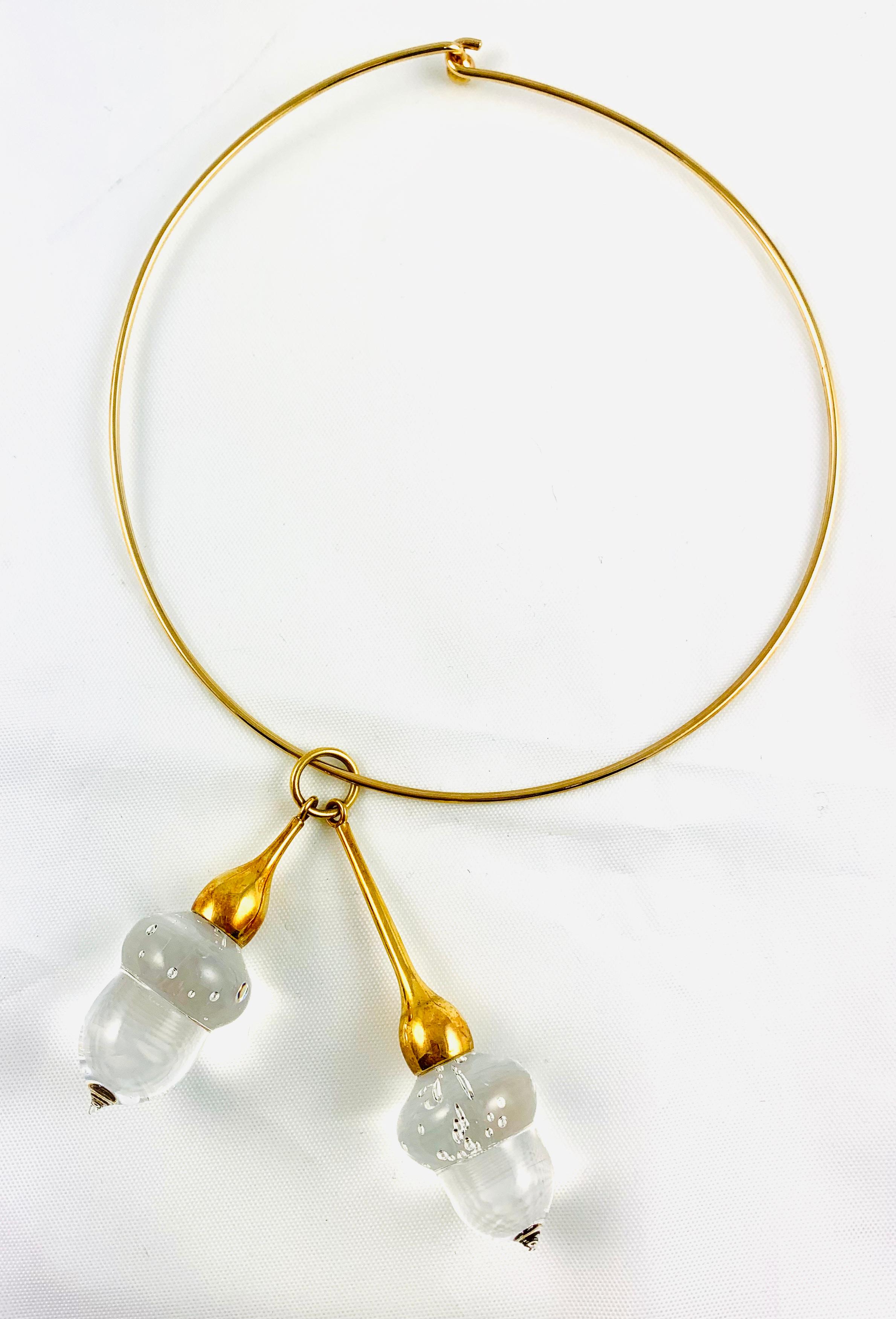 Steuben Glass and 18 Karat Gold Acorn Pendant on 14 Karat Gold Choker in Box 1