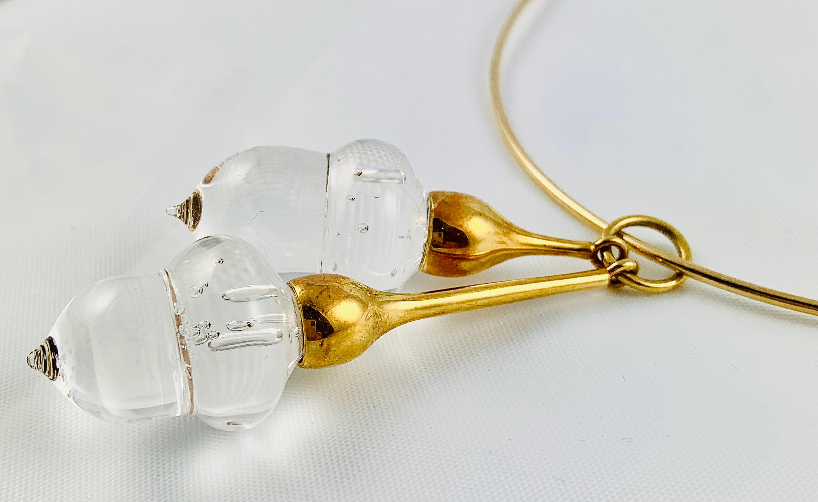 Steuben Glass and 18 Karat Gold Acorn Pendant on 14 Karat Gold Choker in Box 2