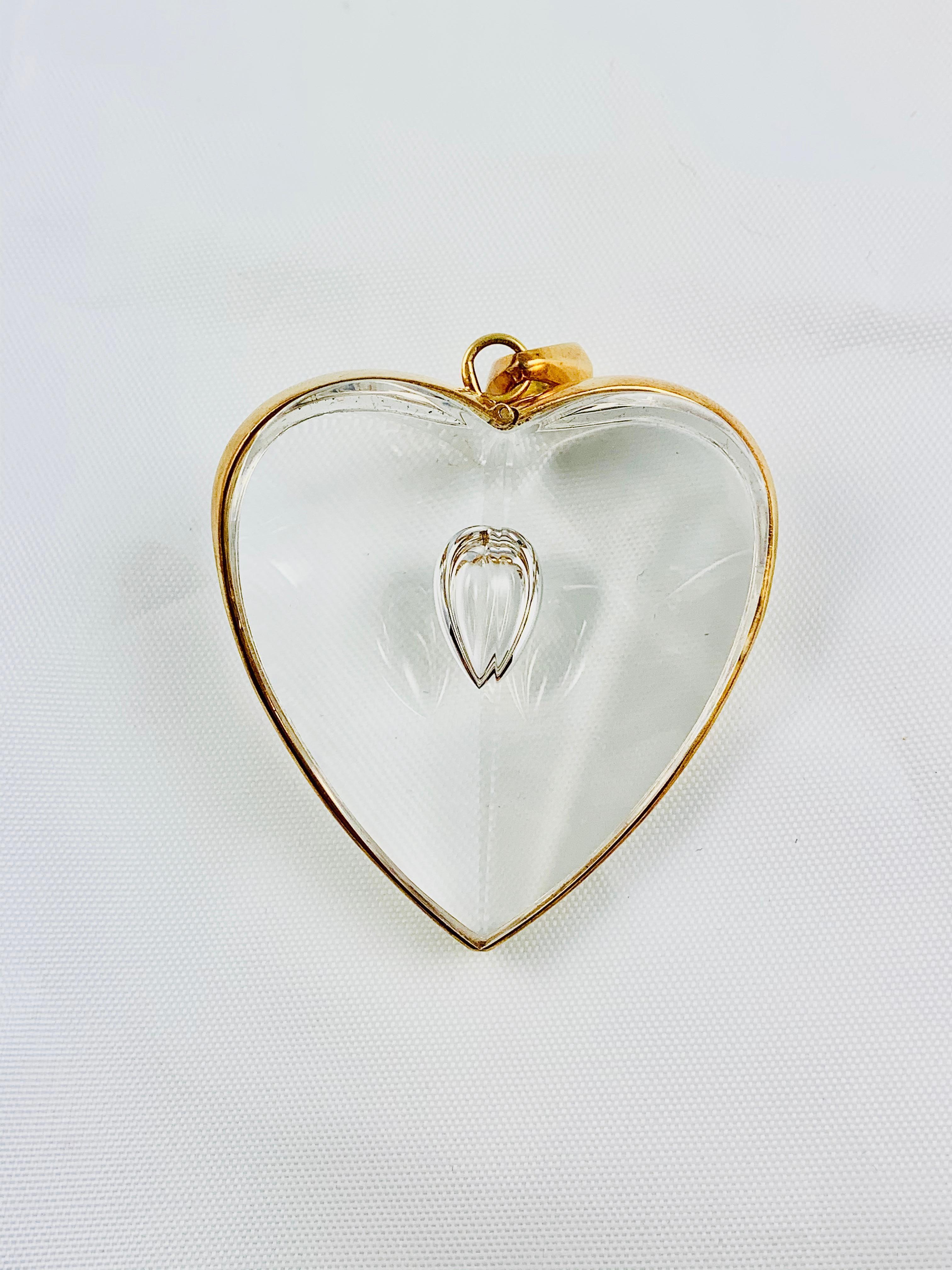 Steuben Glass Large 18 Karat Gold and Glass Heart Pendant in Original Box 5