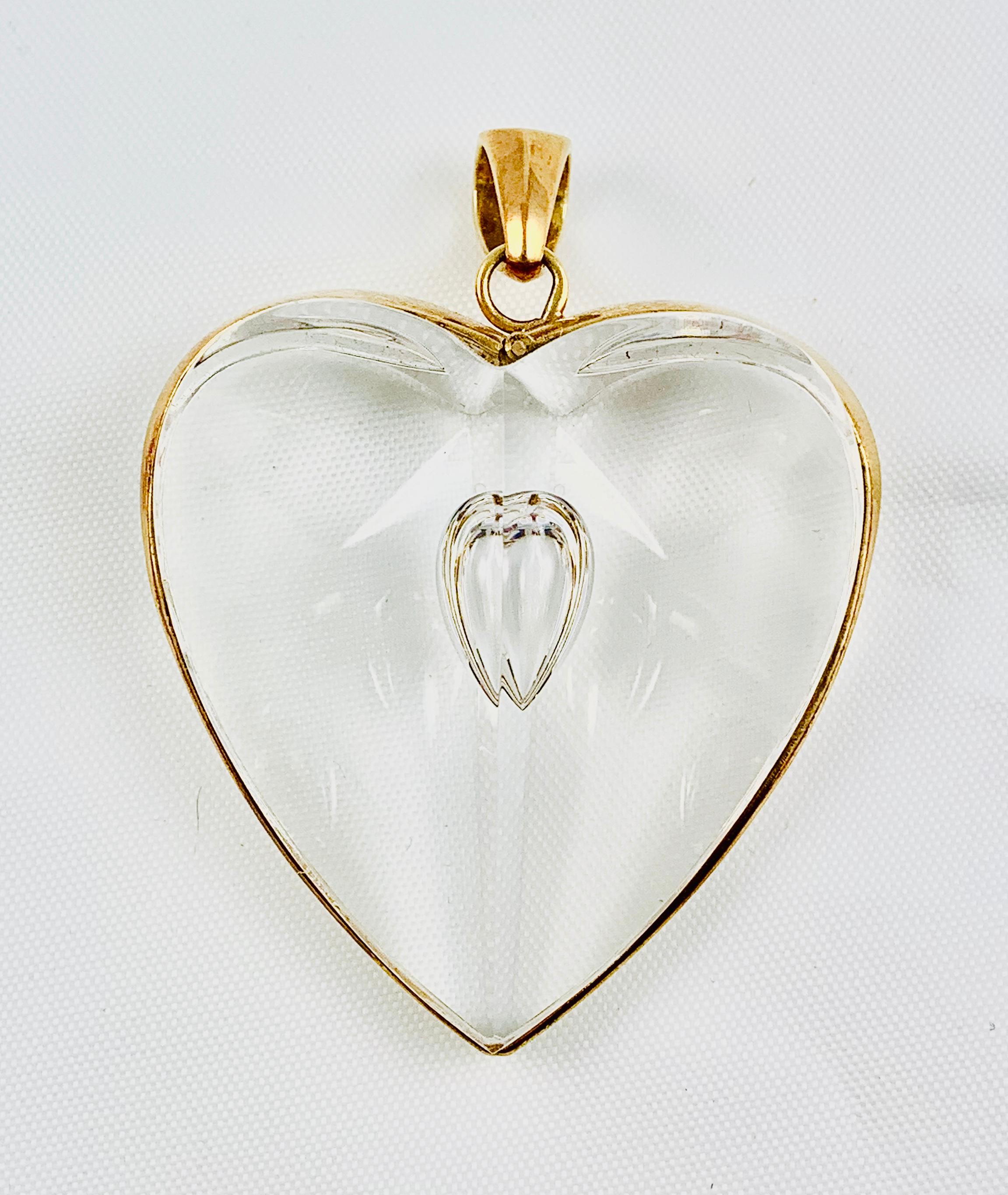Women's or Men's Steuben Glass Large 18 Karat Gold and Glass Heart Pendant in Original Box