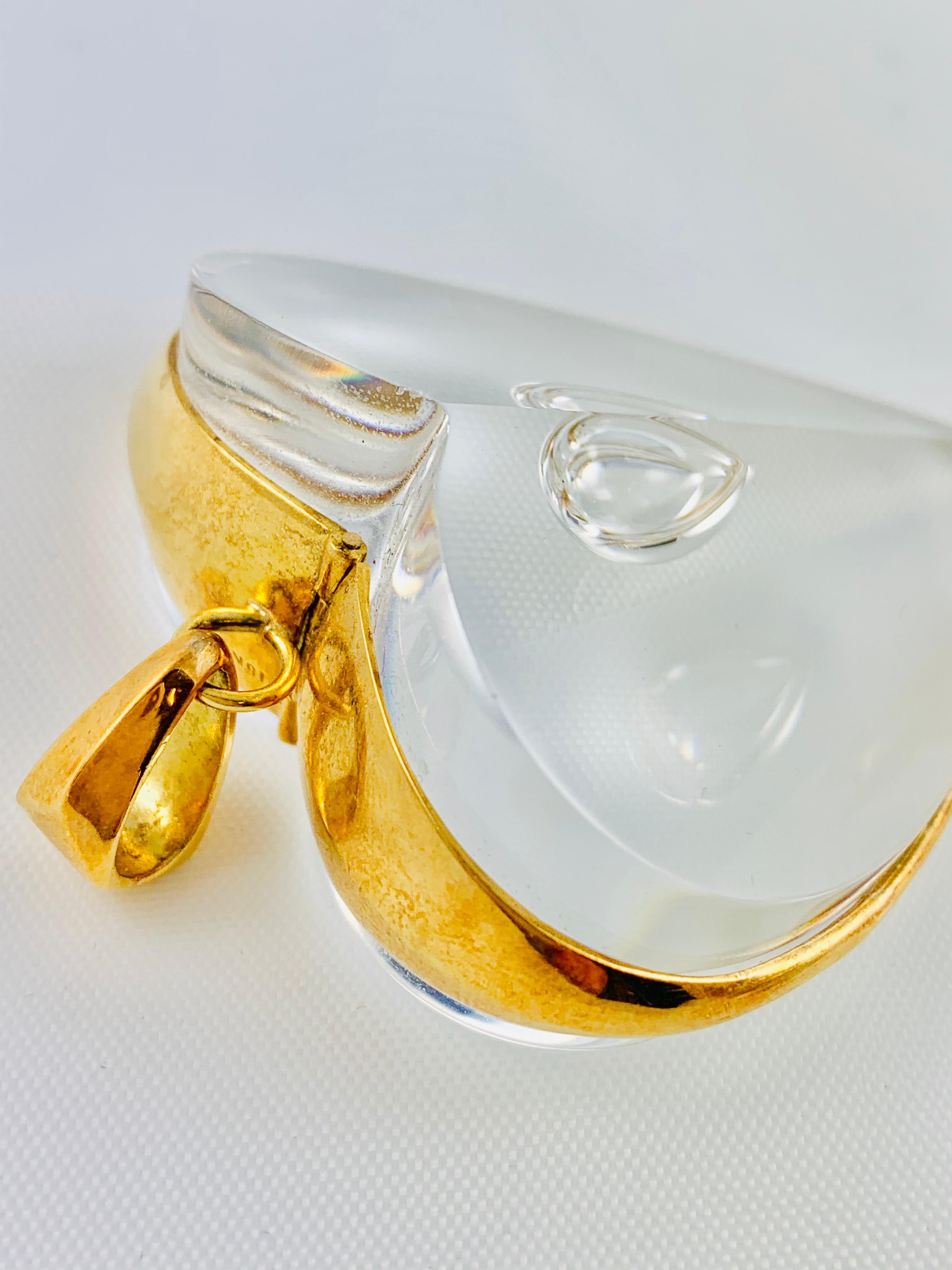 Steuben Glass Large 18 Karat Gold and Glass Heart Pendant in Original Box 1