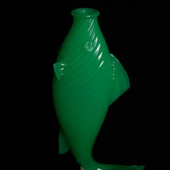 Vintage Steuben Jade & Alabaster Art Glass Figural Fish Vase, Shape #6421