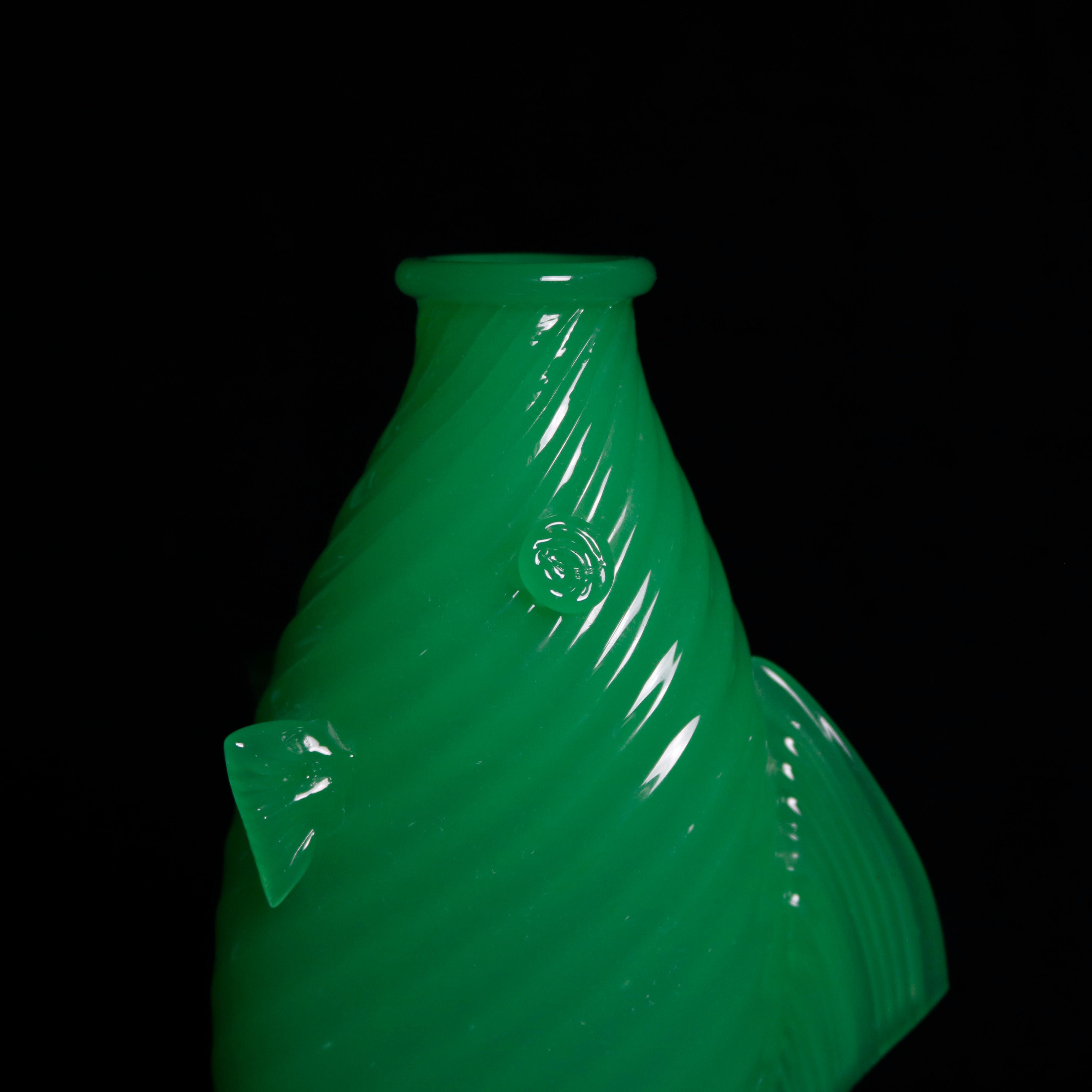 American Vintage Steuben Jade & Alabaster Art Glass Figural Fish Vase, Shape #6421
