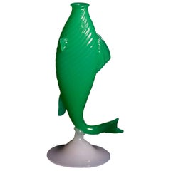 Vintage Steuben Jade & Alabaster Art Glass Figural Fish Vase, Shape #6421