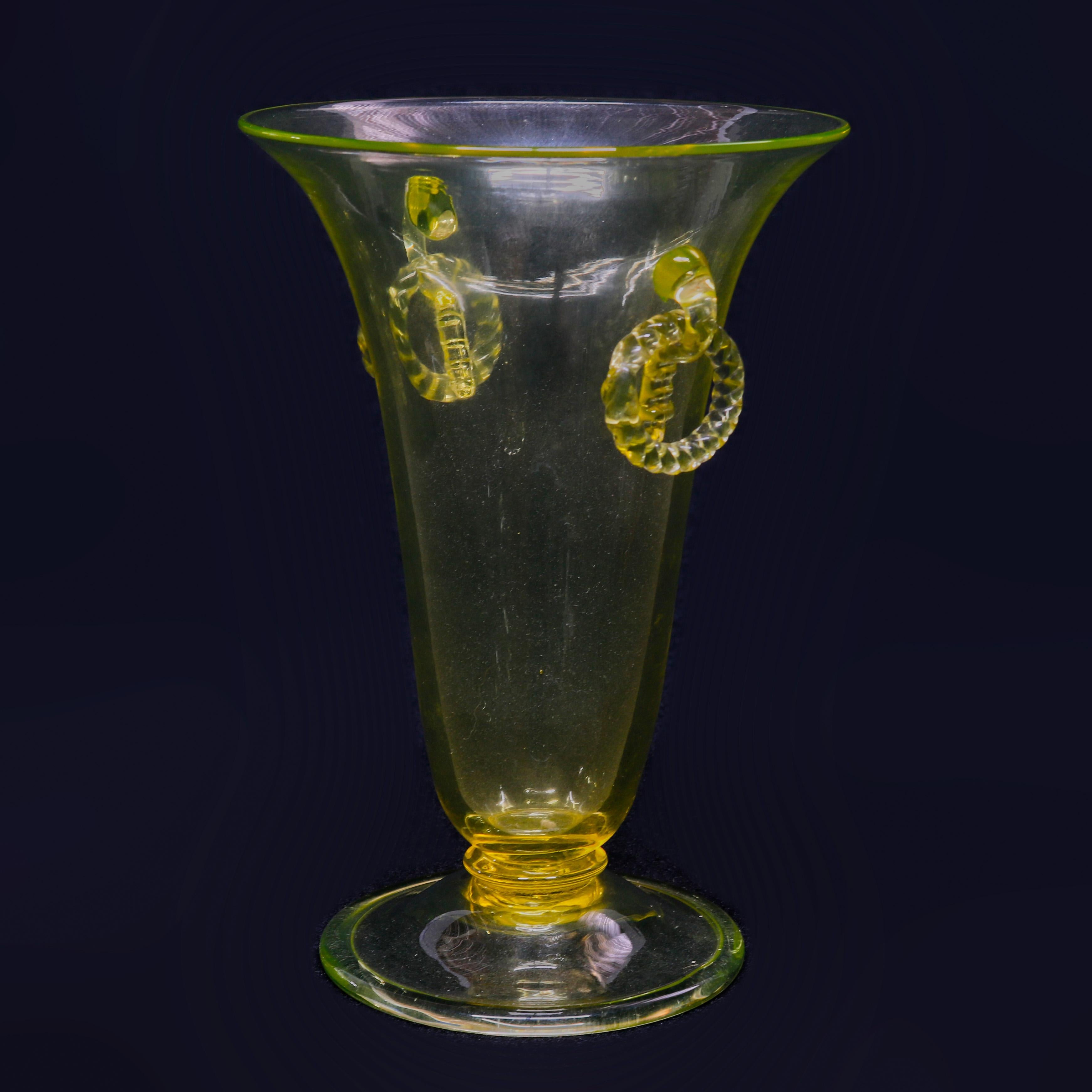 Vintage Steuben Mouth Blown Art Glass Handled Vase, 20th Century In Good Condition In Big Flats, NY
