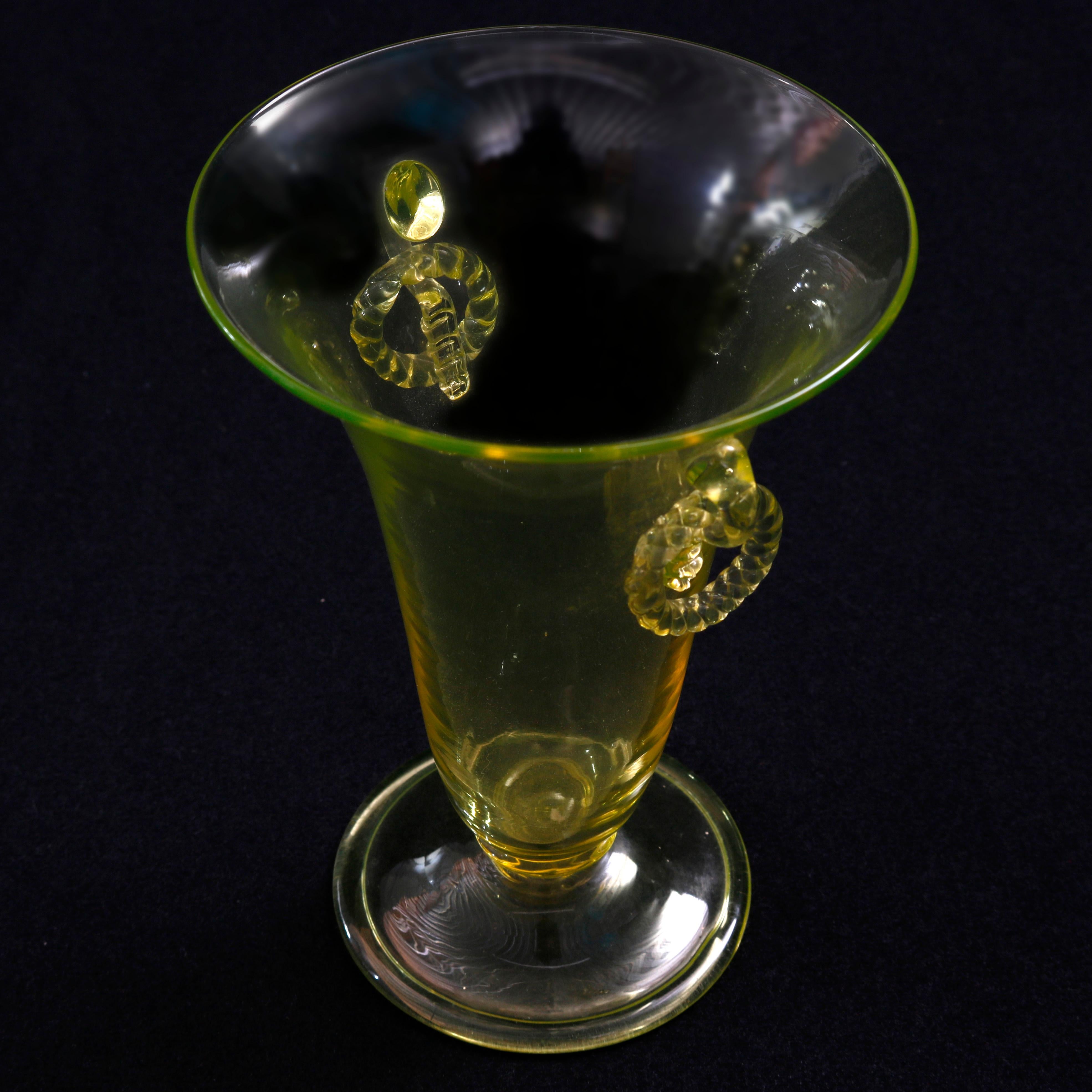 Vintage Steuben Mouth Blown Art Glass Handled Vase, 20th Century 1