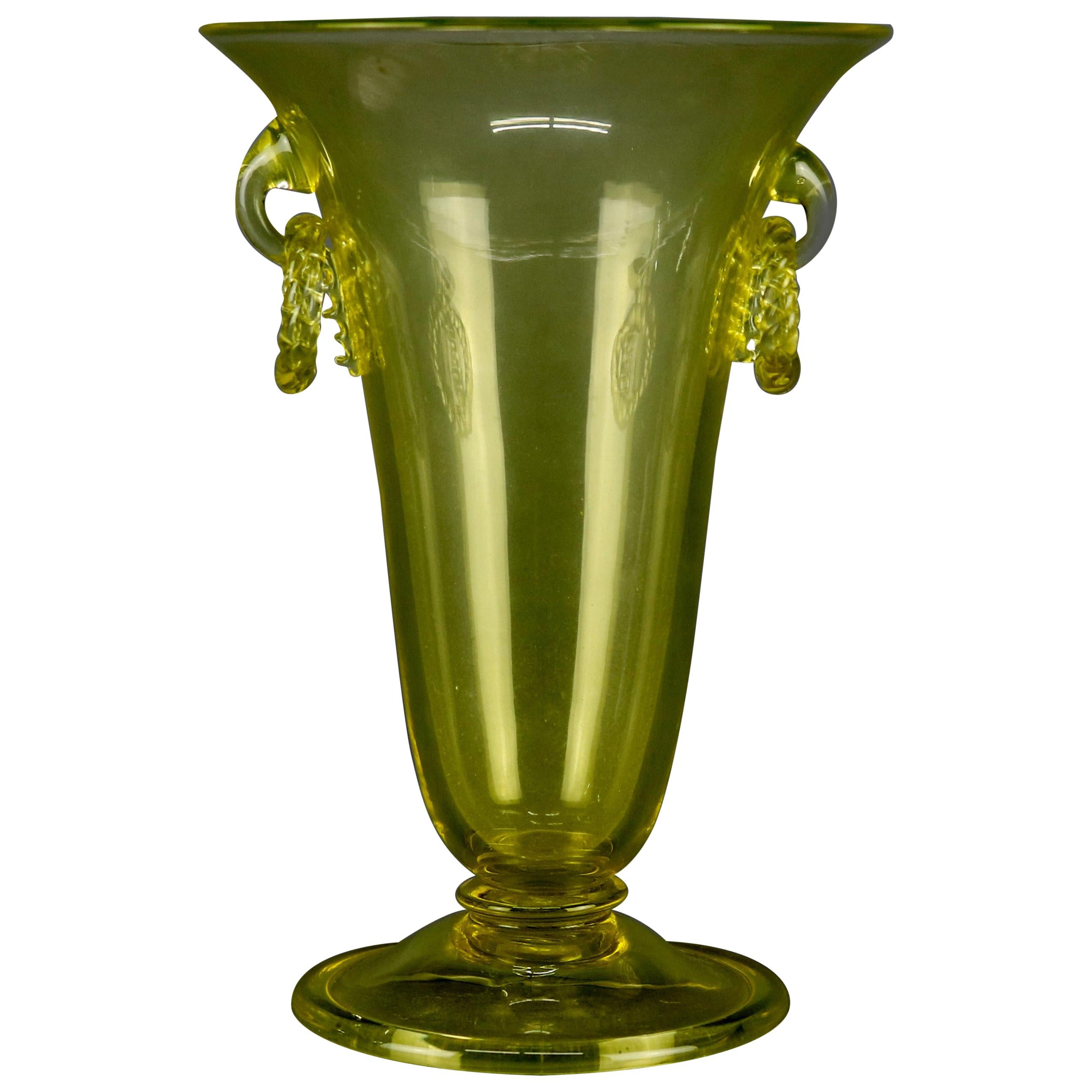Vintage Steuben Mouth Blown Art Glass Handled Vase, 20th Century