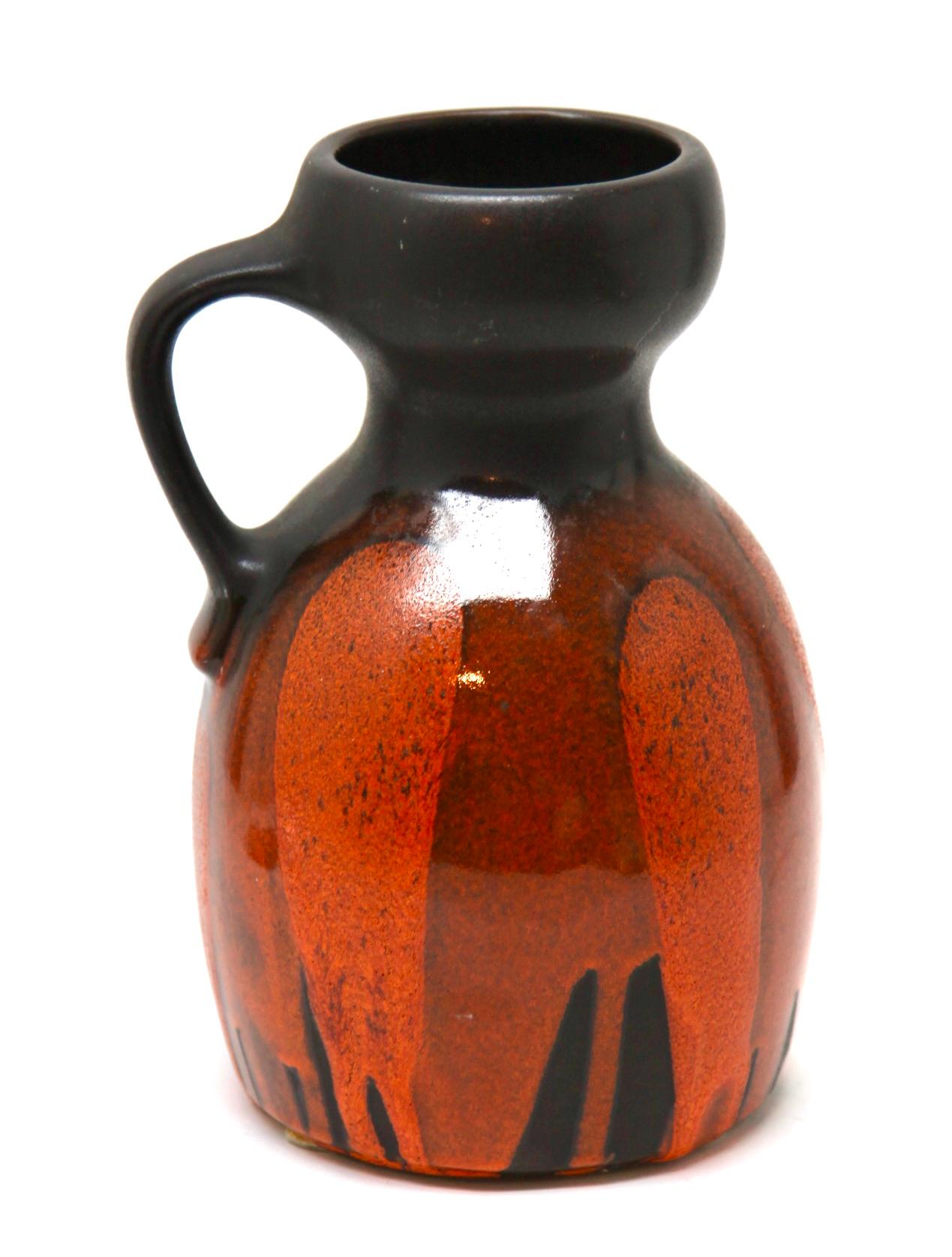Hand-Crafted Vintage Steuler 'Stamp' Pitcher Fat Lava Hand Decorated Glaze, W-Germany, 1960s For Sale