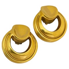 Vintage STEVE VAUBEL 1988 huge gold door knocker clip on earrings