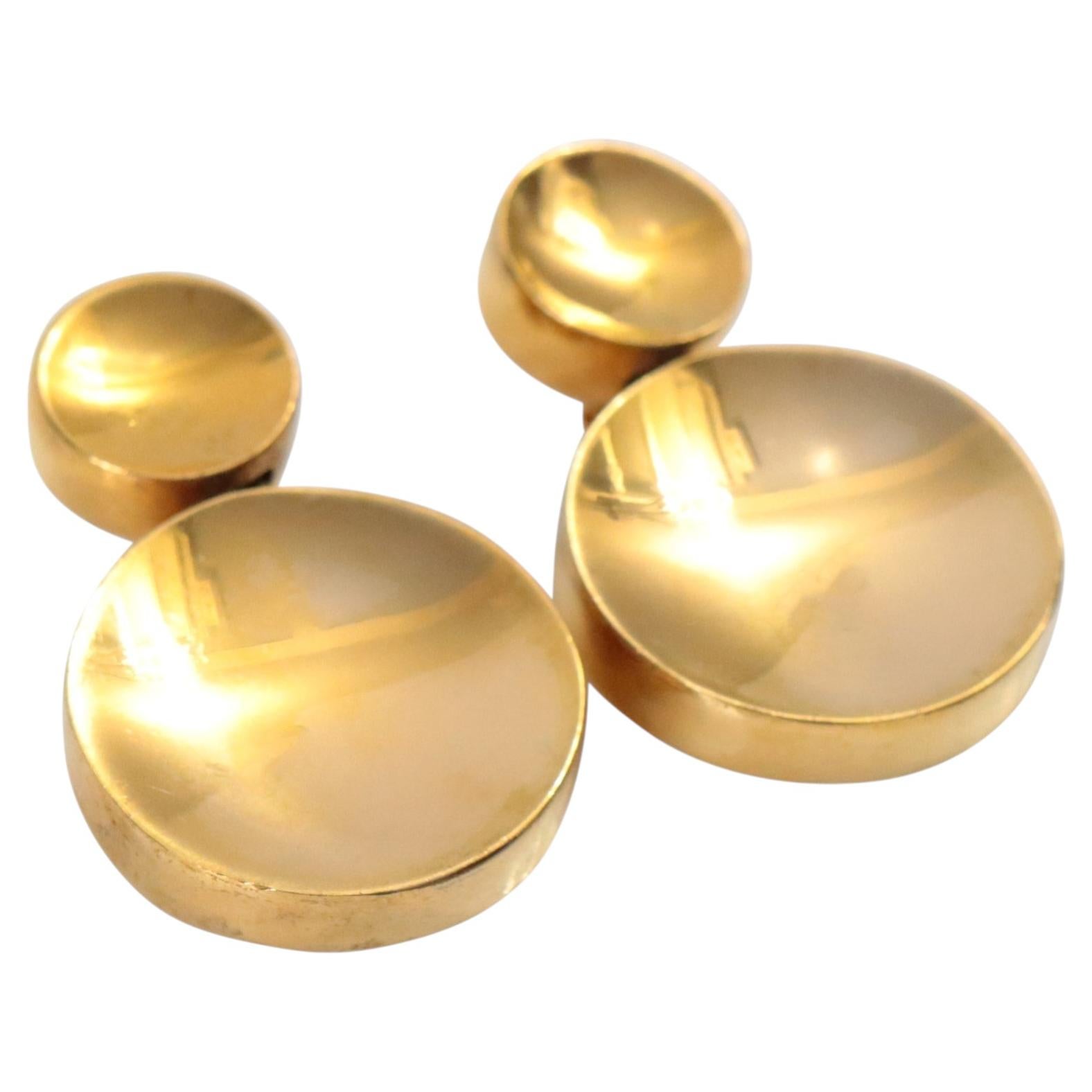 Vintage Steve Vaubel Gold Tone Clip-On Double Disc Earrings, 1990s For Sale
