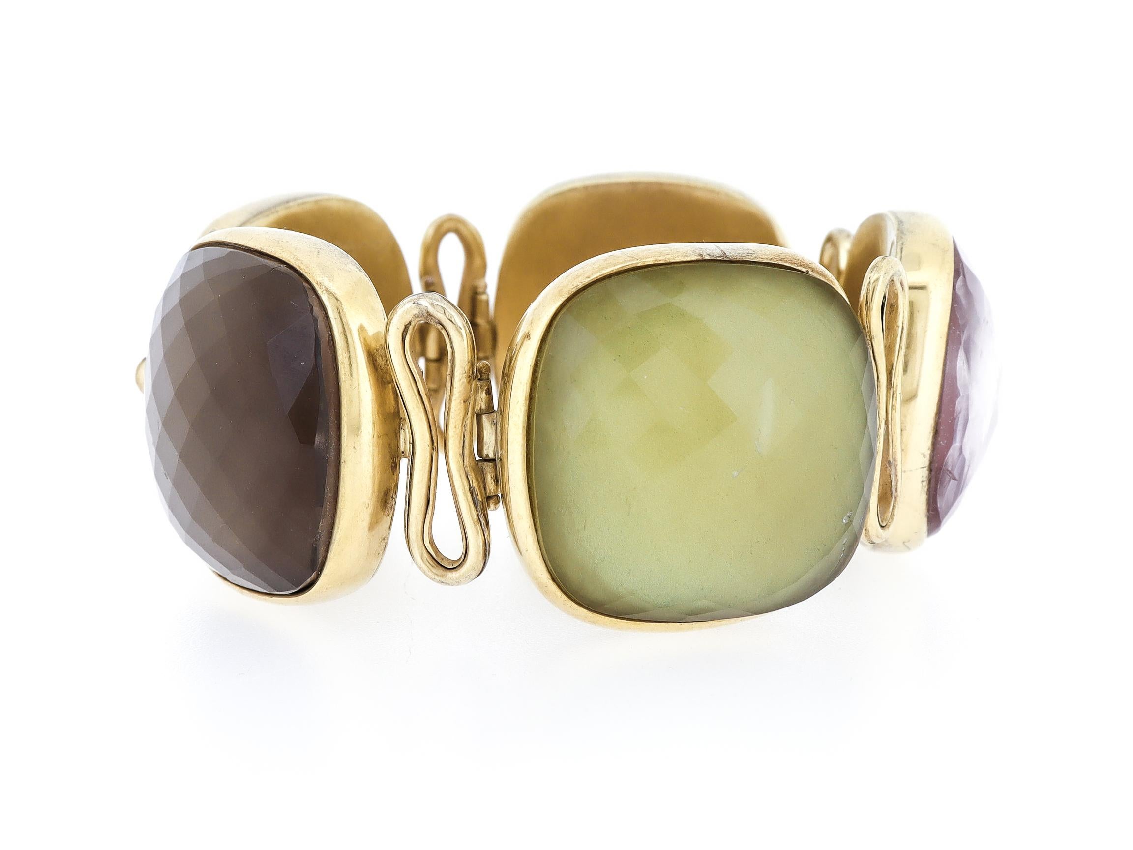 Vintage Steve Vaubel Square Stone on Bezel with Inlayed Oval Connection Bracelet en vente 4