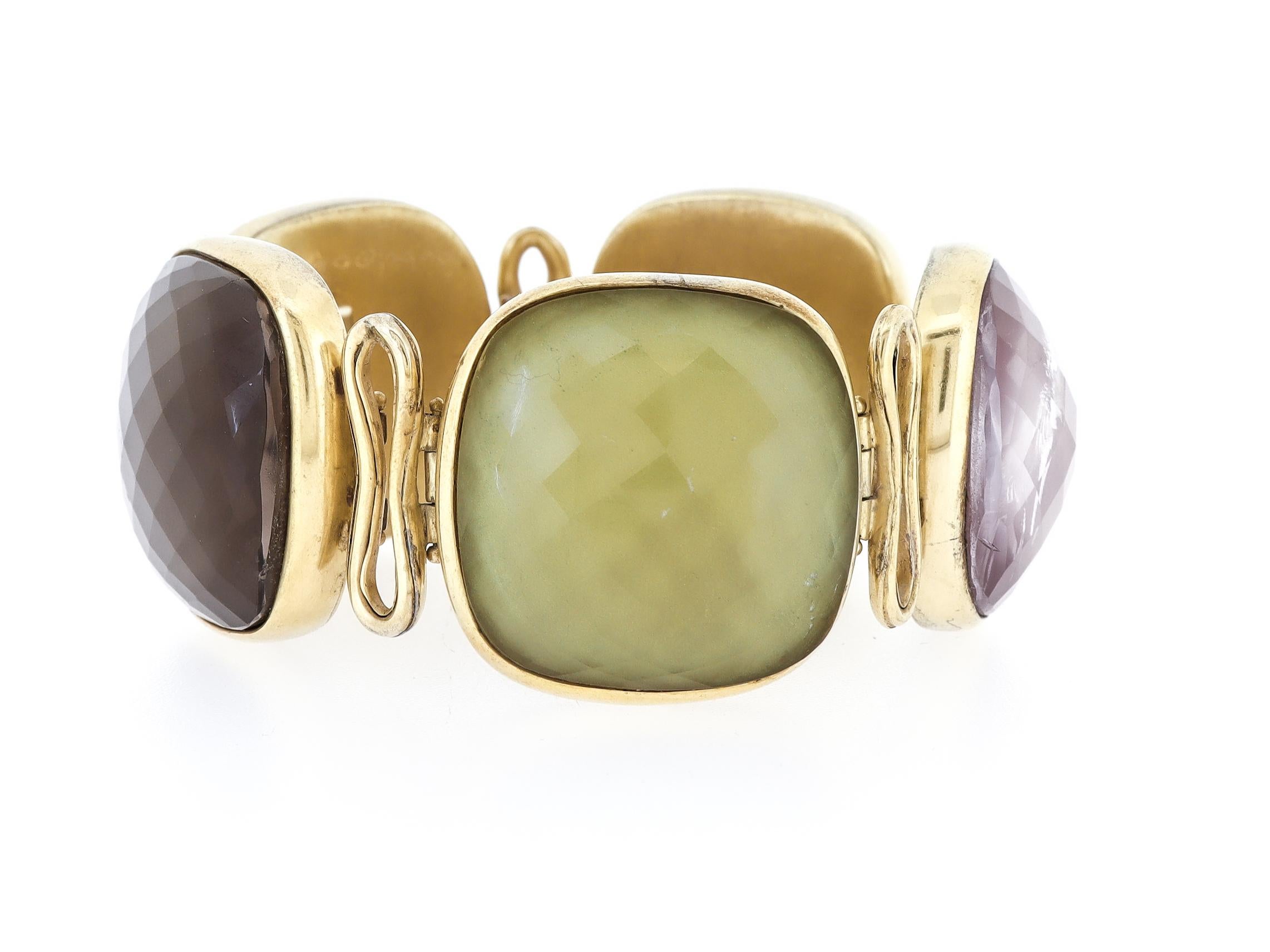 Vintage Steve Vaubel Square Stone on Bezel with Inlayed Oval Connection Bracelet en vente 5