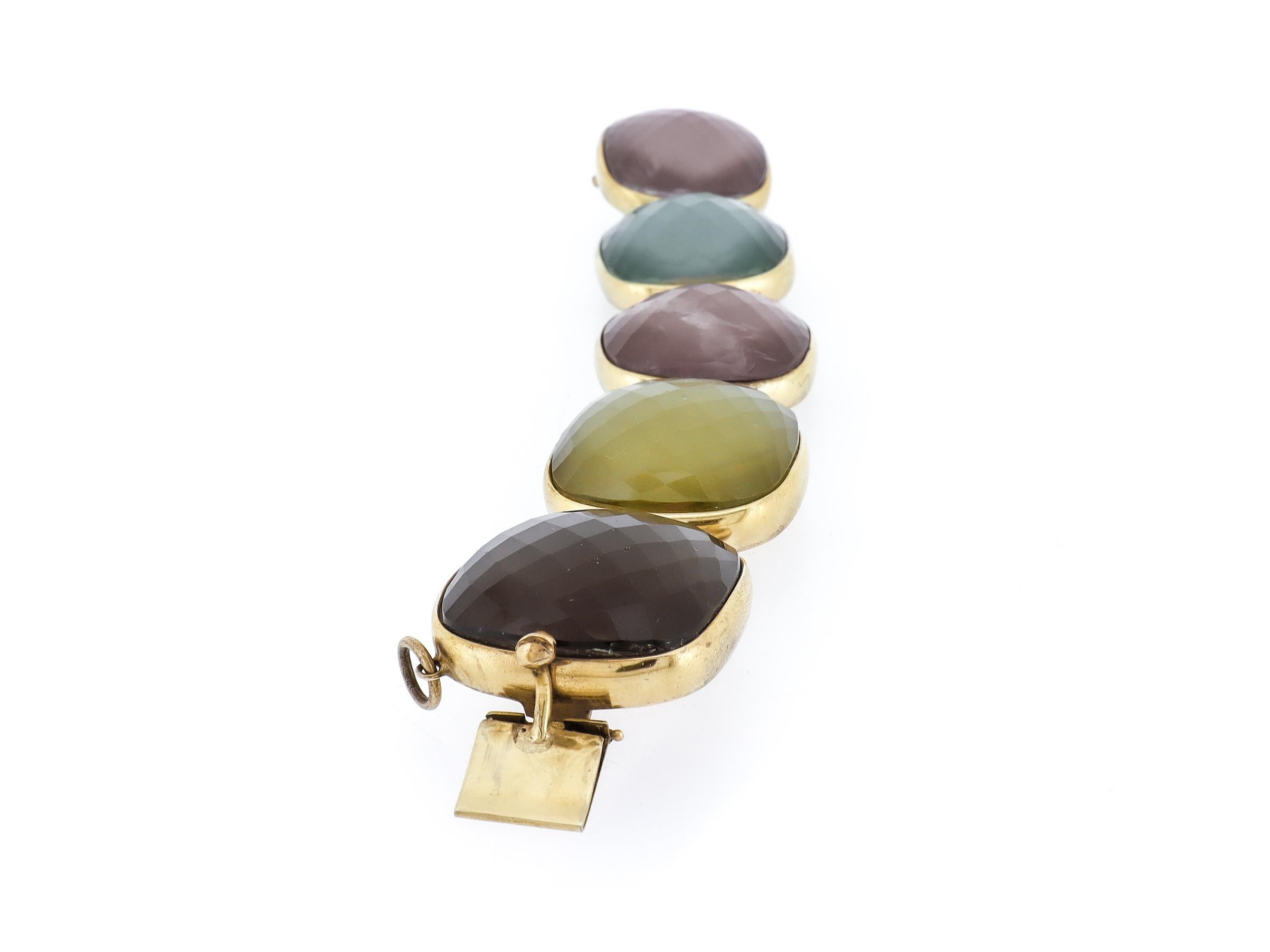 Vintage Steve Vaubel Square Stone on Bezel with Inlayed Oval Connection Bracelet en vente 8