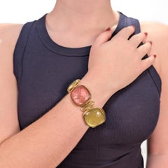 Vintage Steve Vaubel Bracciale con pietra quadrata su castone e collegamento ovale intarsiato