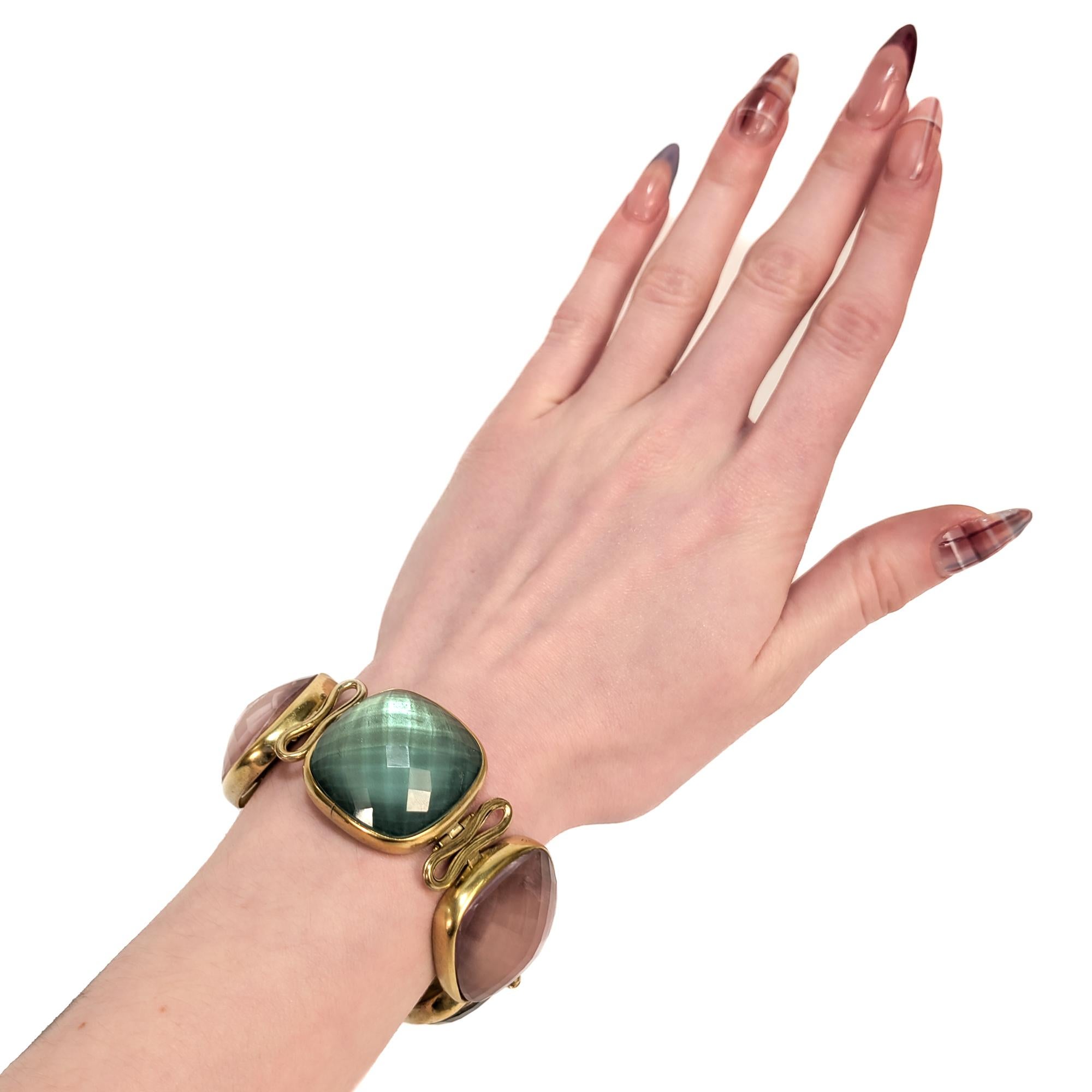 Rétro Vintage Steve Vaubel Square Stone on Bezel with Inlayed Oval Connection Bracelet en vente