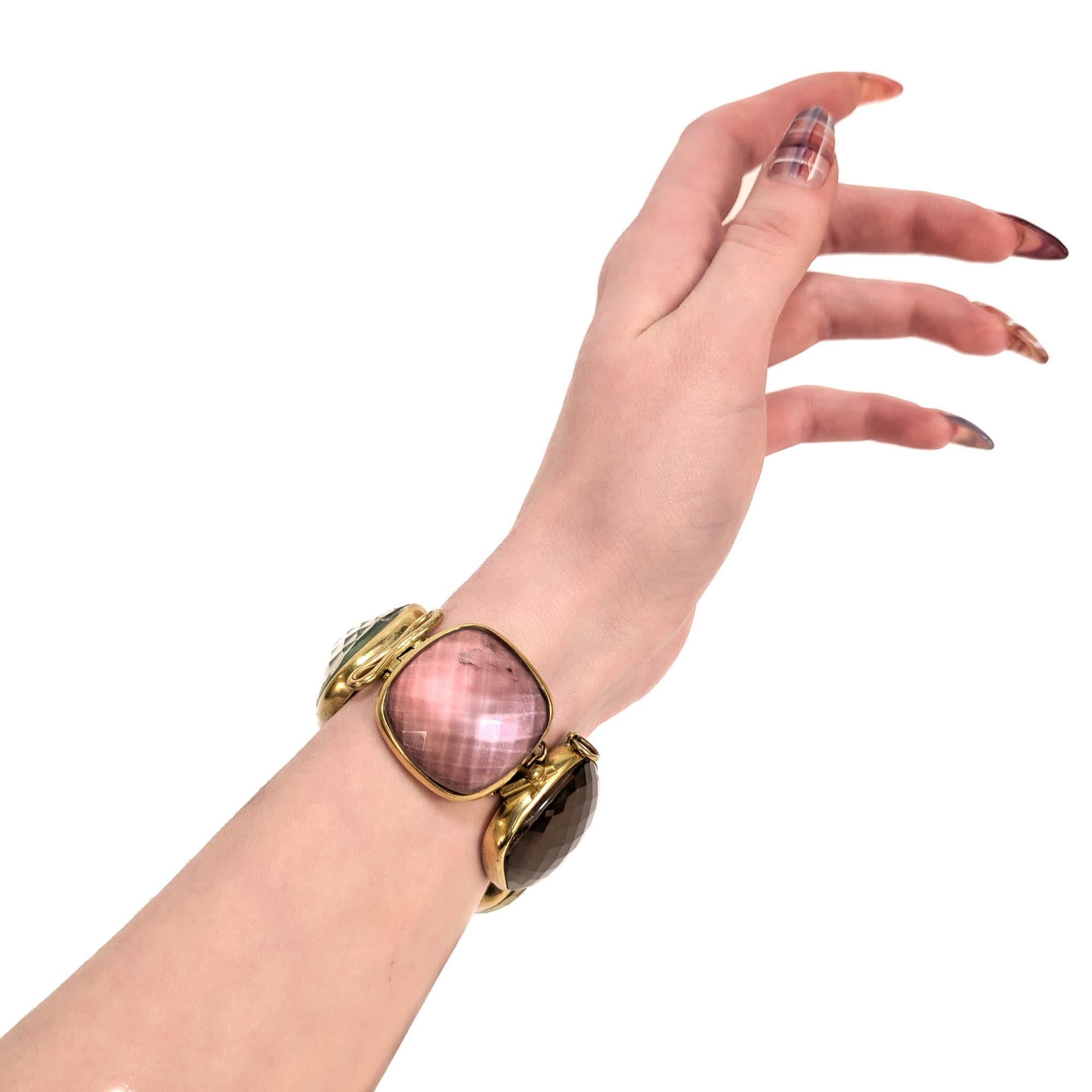 Taille coussin Vintage Steve Vaubel Square Stone on Bezel with Inlayed Oval Connection Bracelet en vente