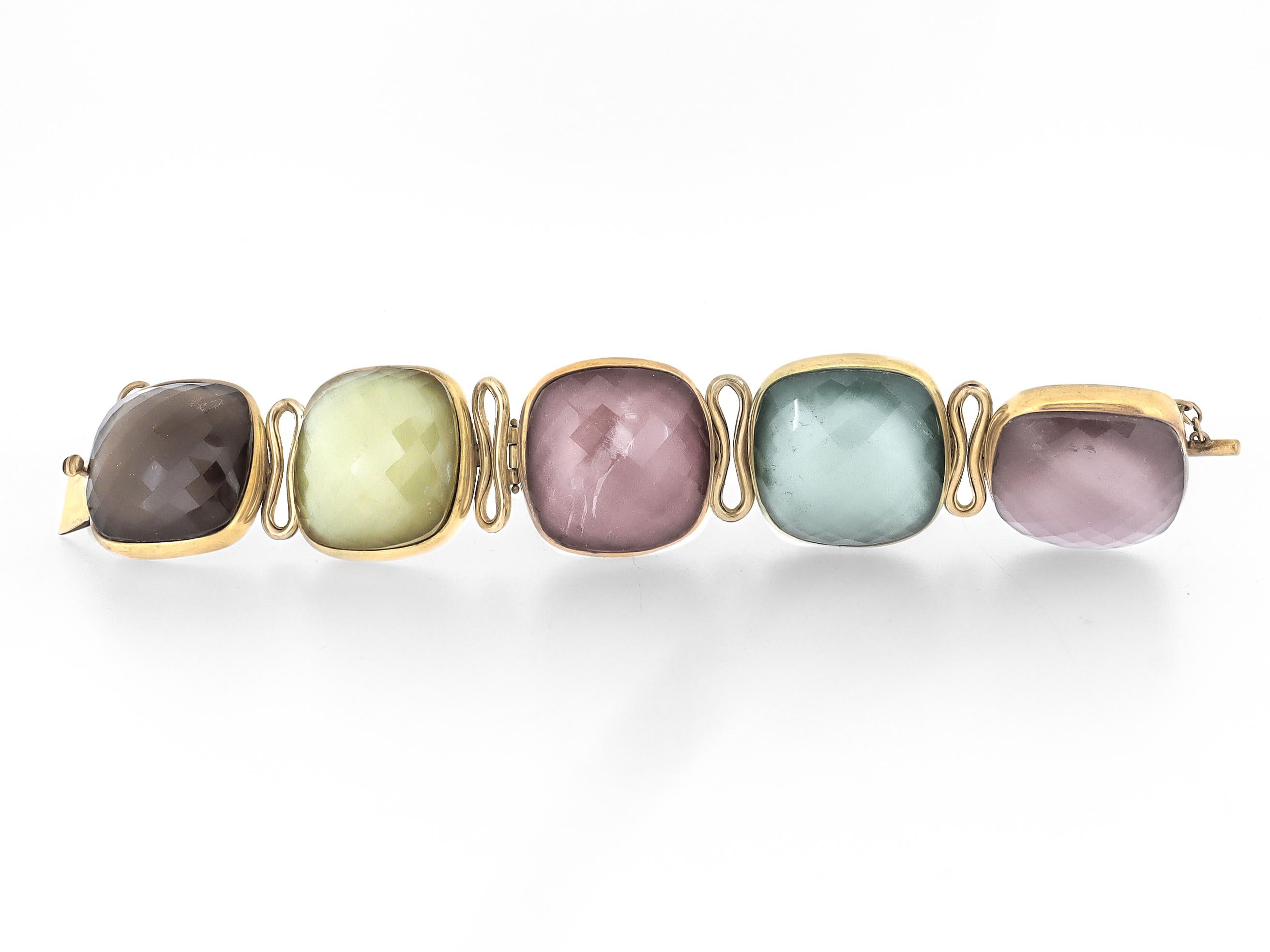 Vintage Steve Vaubel Square Stone on Bezel with Inlayed Oval Connection Bracelet Bon état - En vente à Philadelphia, PA