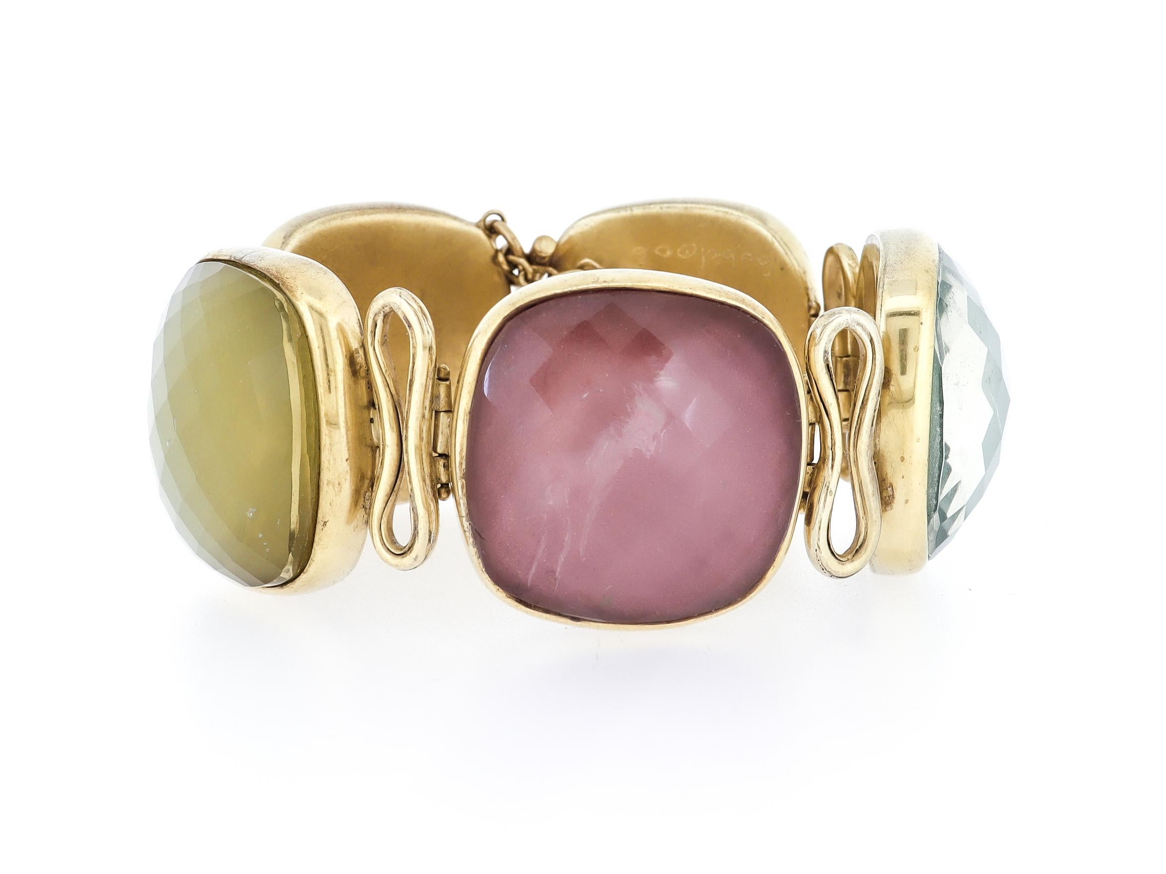 Vintage Steve Vaubel Square Stone on Bezel with Inlayed Oval Connection Bracelet Pour femmes en vente