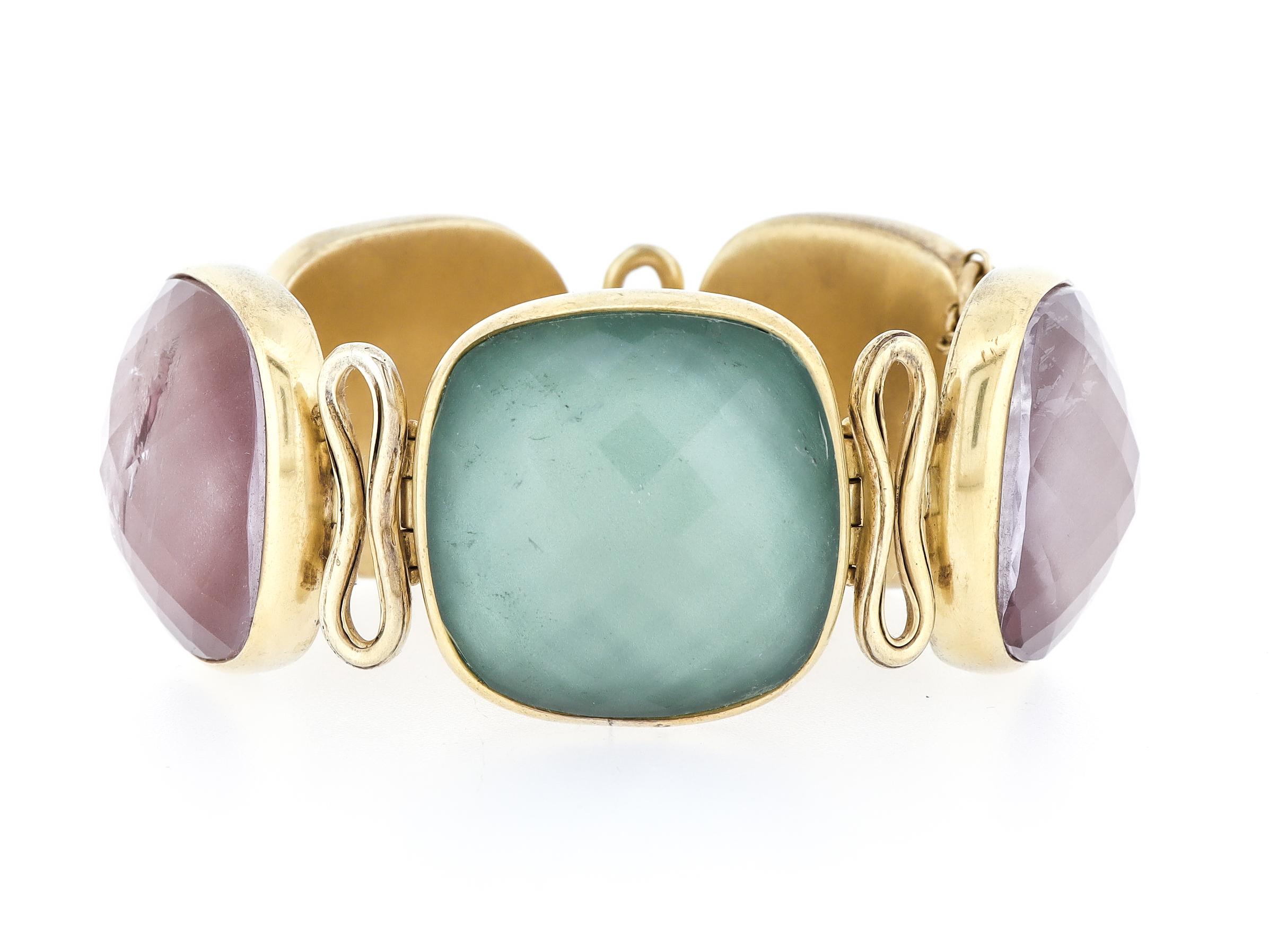 Vintage Steve Vaubel Square Stone on Bezel with Inlayed Oval Connection Bracelet en vente 1