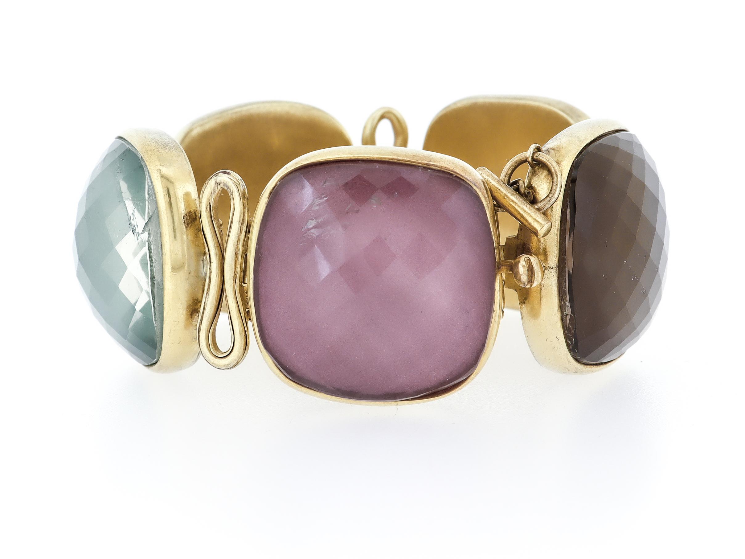 Vintage Steve Vaubel Square Stone on Bezel with Inlayed Oval Connection Bracelet en vente 2