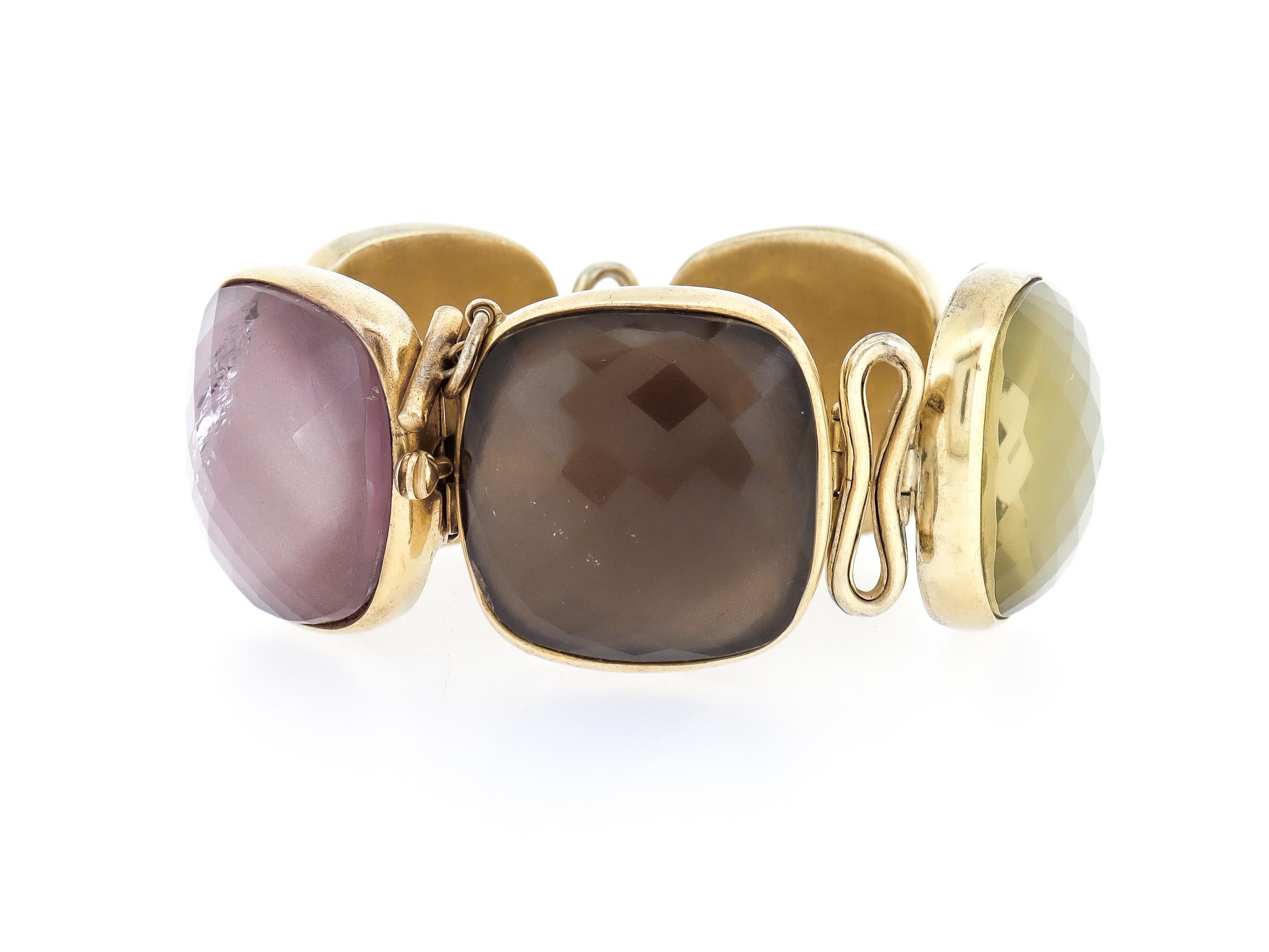 Vintage Steve Vaubel Square Stone on Bezel with Inlayed Oval Connection Bracelet en vente 3