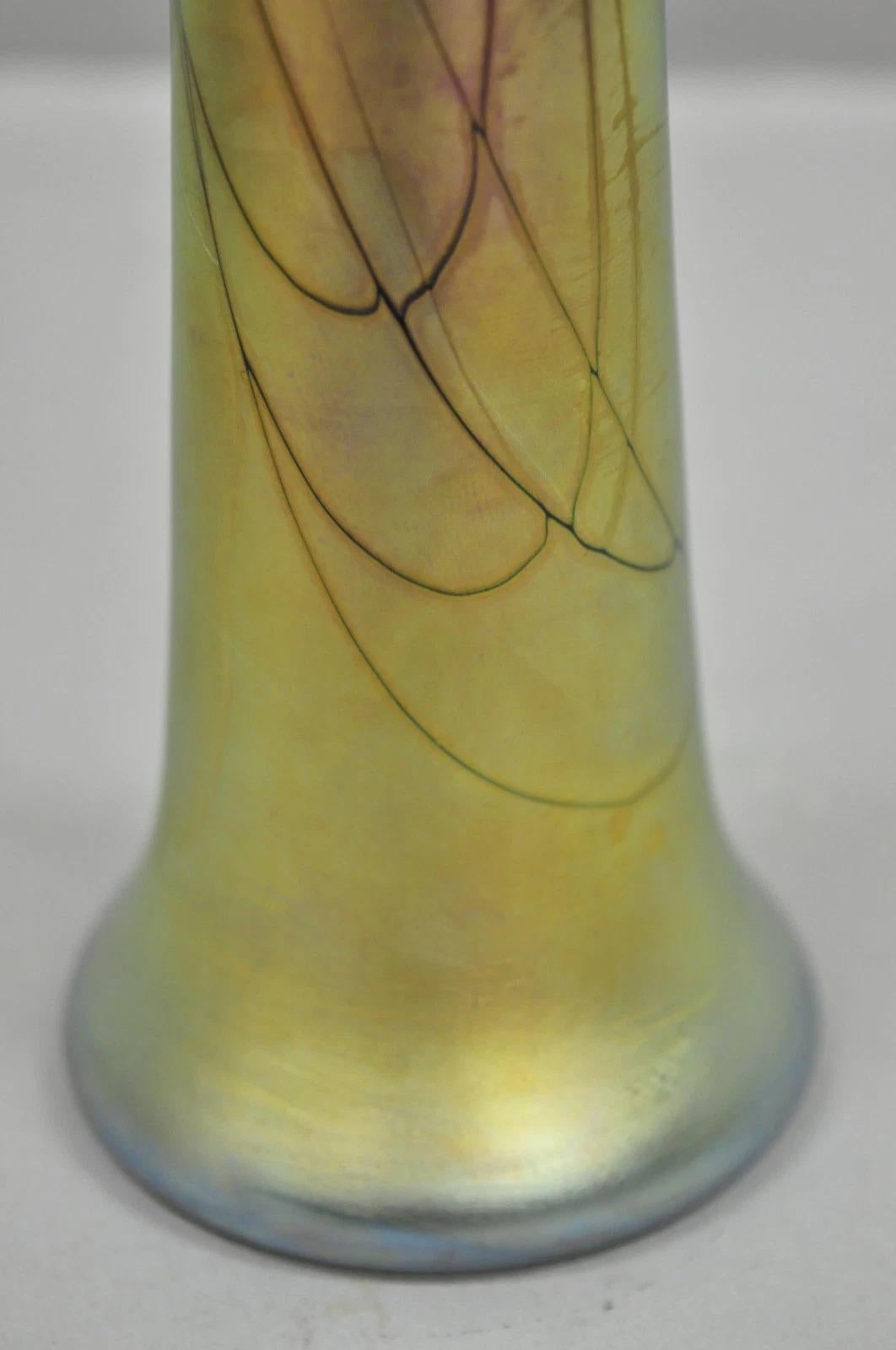 Vintage Steven Maslach 1987 Signed Iridescent & Cobalt Blue Art Glass Vase For Sale 1
