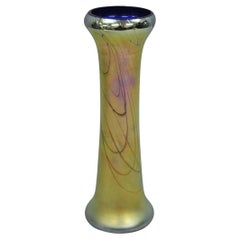 Vintage Steven Maslach 1987 Signed Iridescent & Cobalt Blue Art Glass Vase