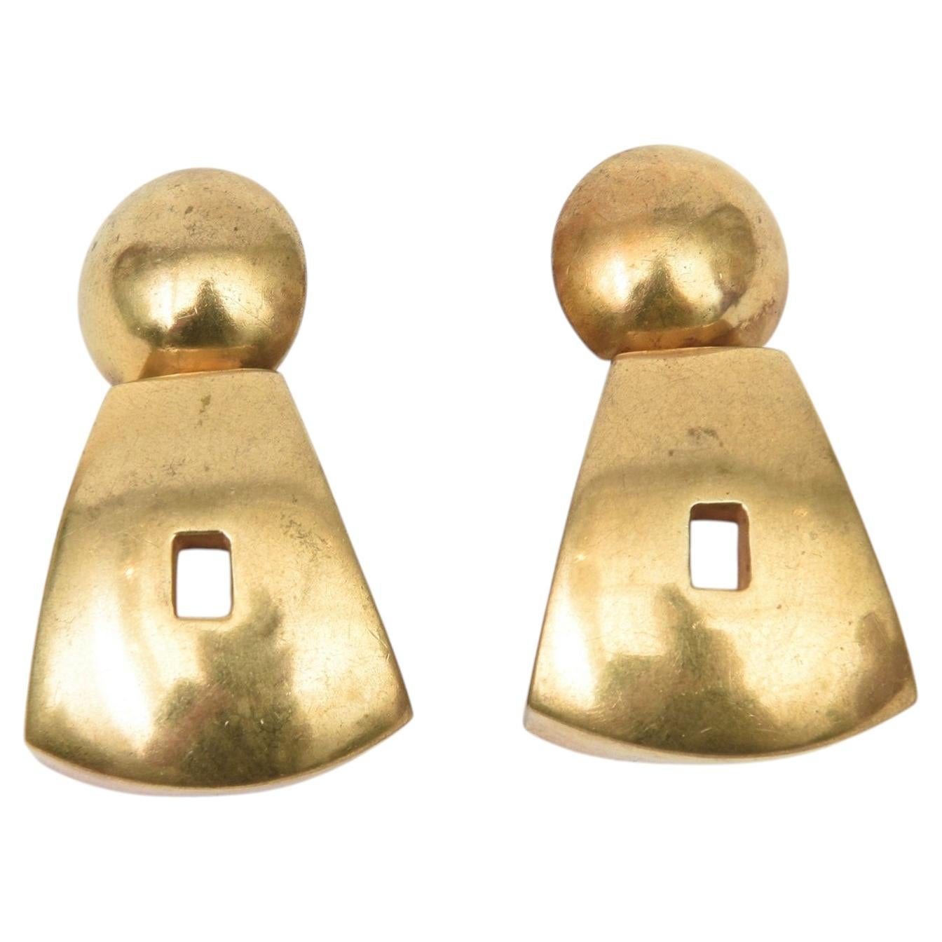 Vintage Steven Vaubel Gold Plated Sculptural Dangle Earrings, Pierced For Sale