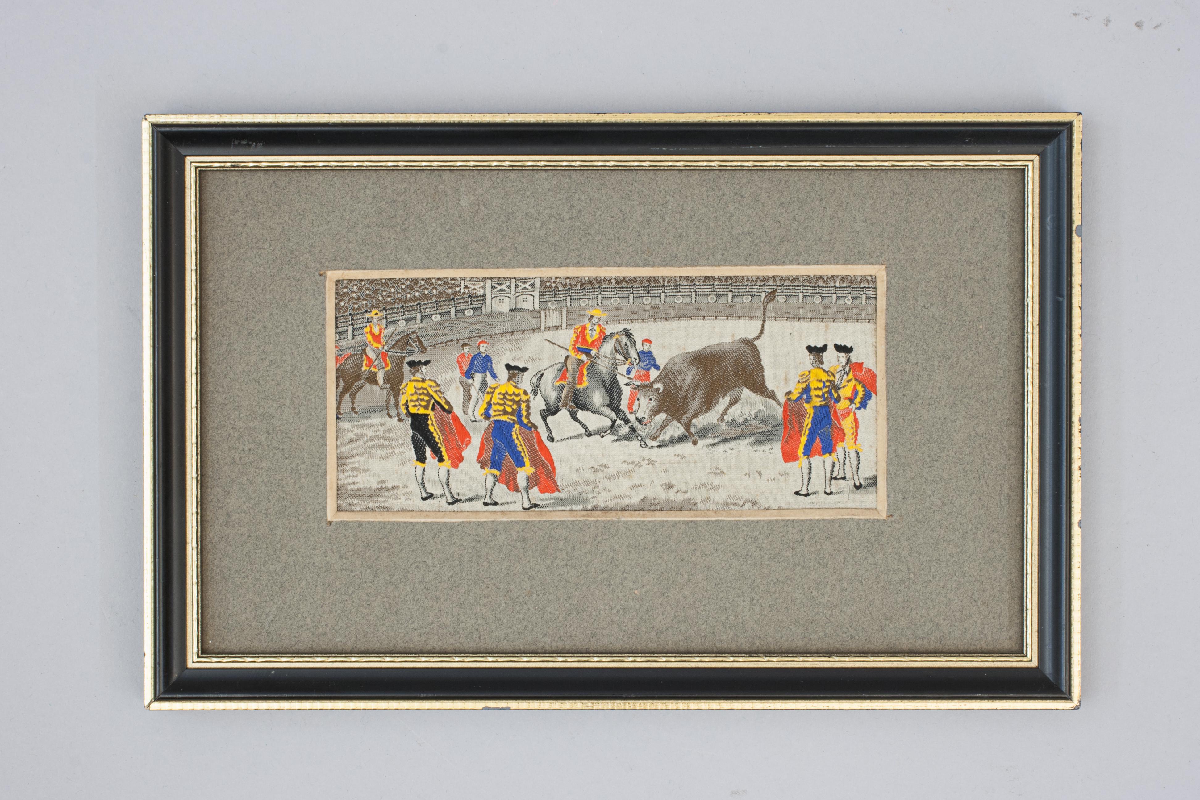 Antique Stevengraph, Spanish Bull Fight.
A rare late 19th century woven silk Stevengraph of a Bull Fight entitled 