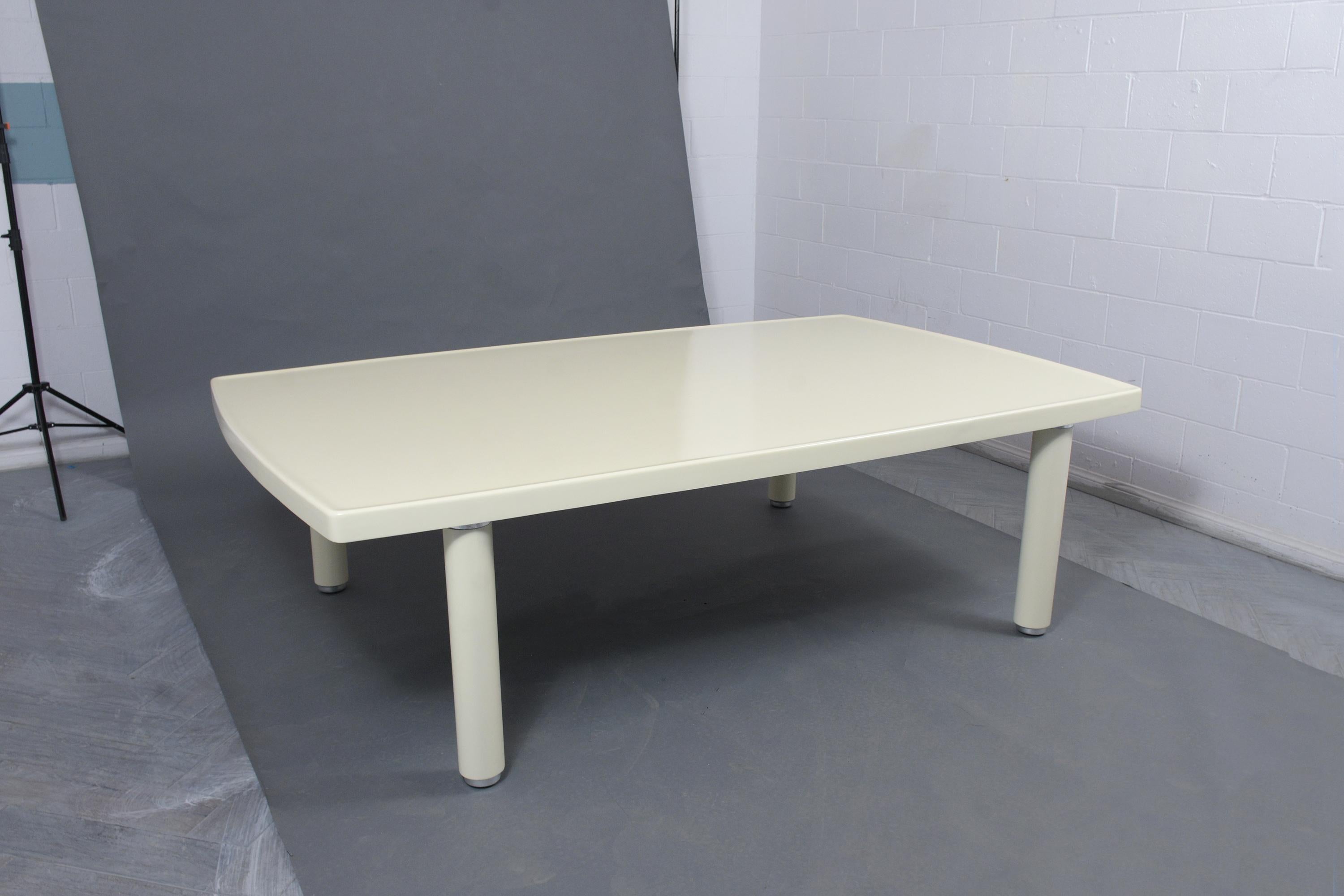 Mid-Century Modern Stewart MacDougall Ivory Cream Dining Table with Silvered Leg Details For Sale