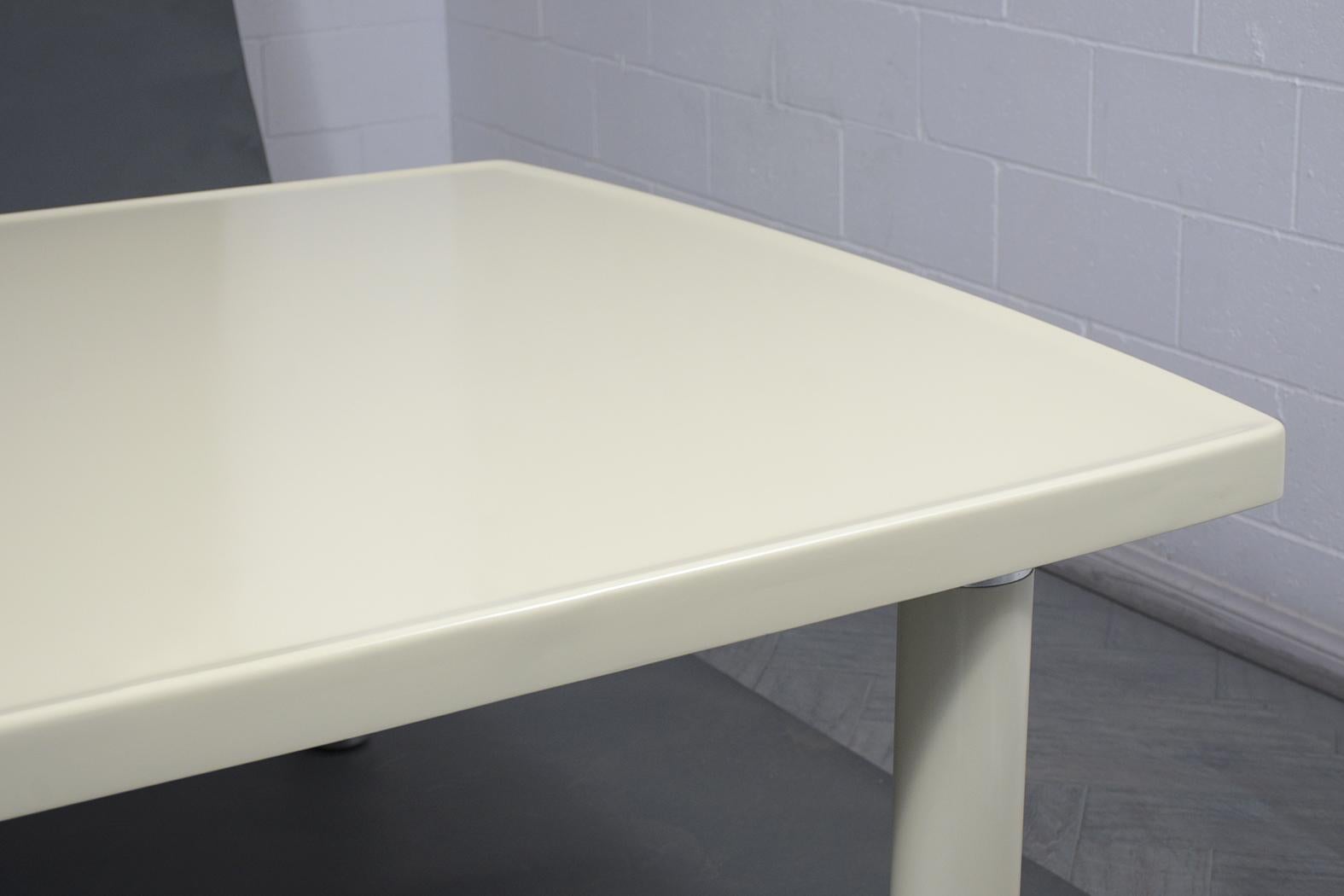Stained Stewart MacDougall Ivory Cream Dining Table with Silvered Leg Details For Sale