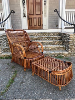 Vintage Stick Rattan Chair and Ottoman