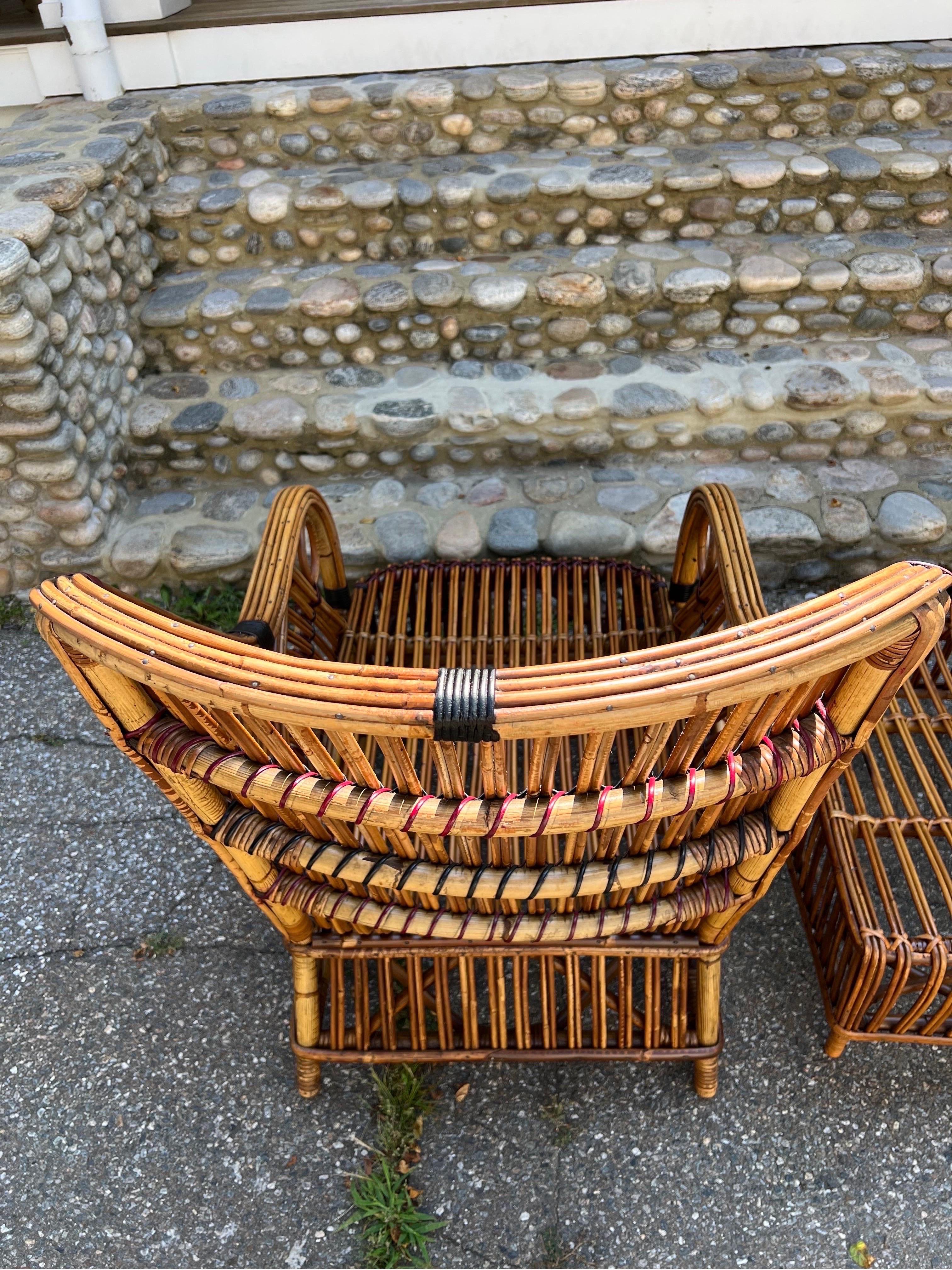 Vintage Stick Rattan Chair and Ottoman In Good Condition For Sale In Old Saybrook, CT