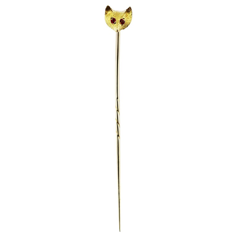 Vintage Stick/Tie Pin, Fox Head with Ruby Eyes set in 9 Carat Yellow Gold  For Sale at 1stDibs | fox tie pin, fox tie clip, ruby tie pin