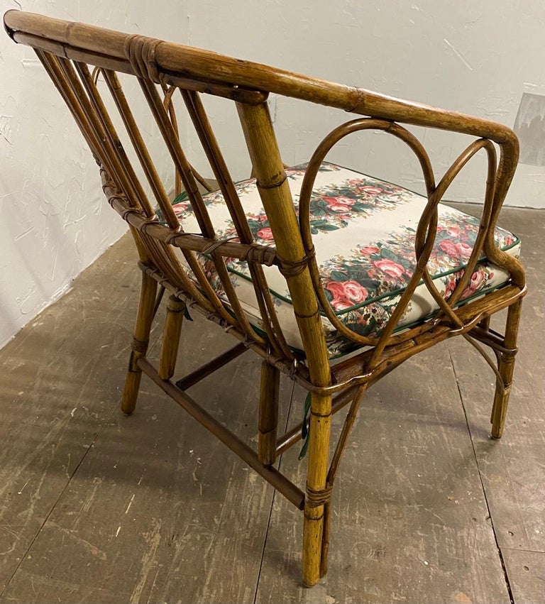 Art Deco Vintage Stick Wicker Rattan Arm Chair For Sale