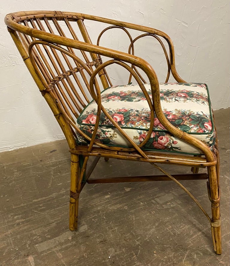 American Vintage Stick Wicker Rattan Arm Chair For Sale