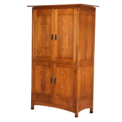 Vintage Stickley Arts & Crafts Oak & Hammered Copper Entertainment Cabinet