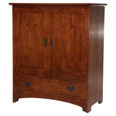 Vintage Stickley Mission Oak Entertainment Center Signed 20thC