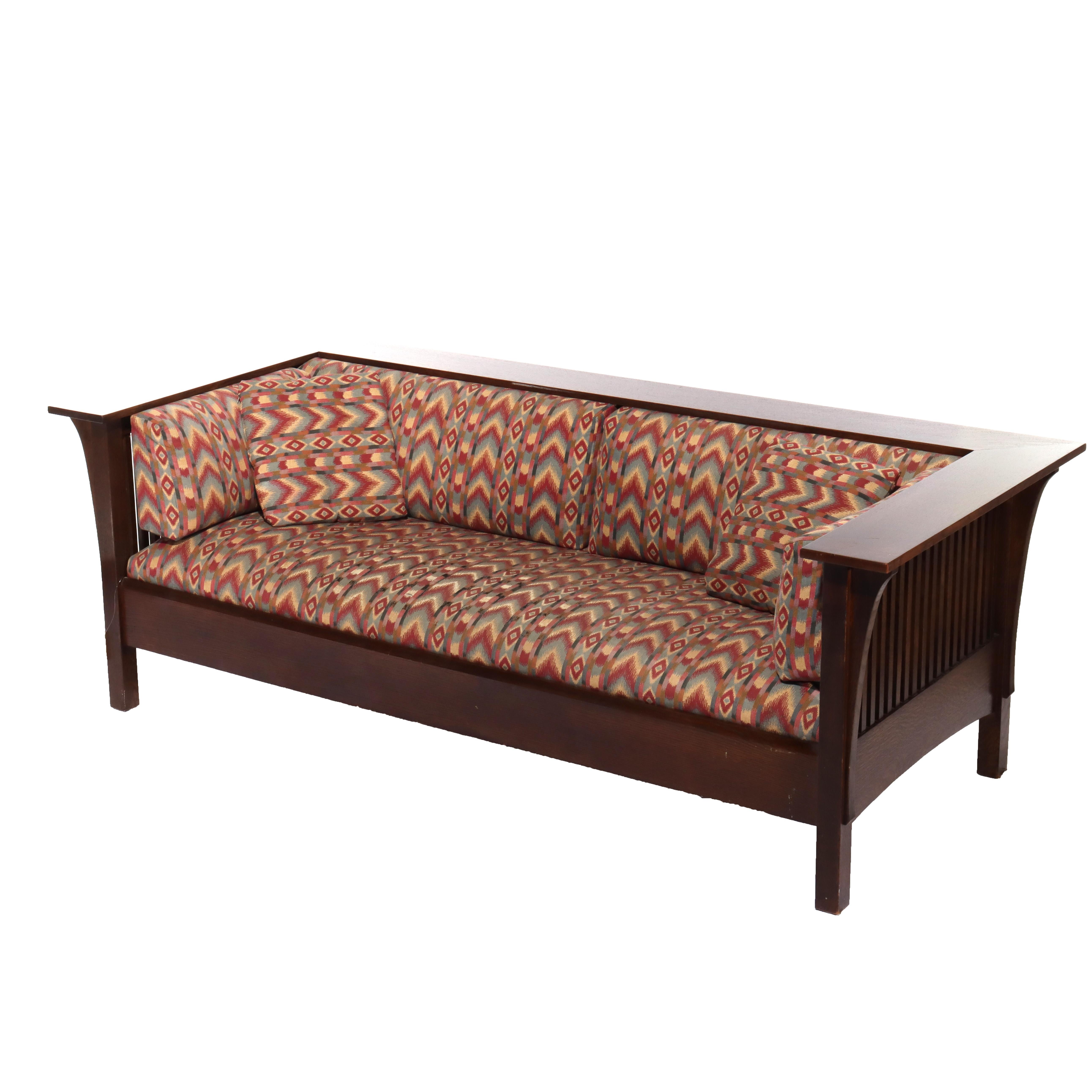 ***Reduced In-House Delivery Rates - Click on “Ask Seller” to Request a Quote***
Vintage Stickley Prairie School Oak Spindle Sofa Signed 20thC
Measures - 29 1/2
