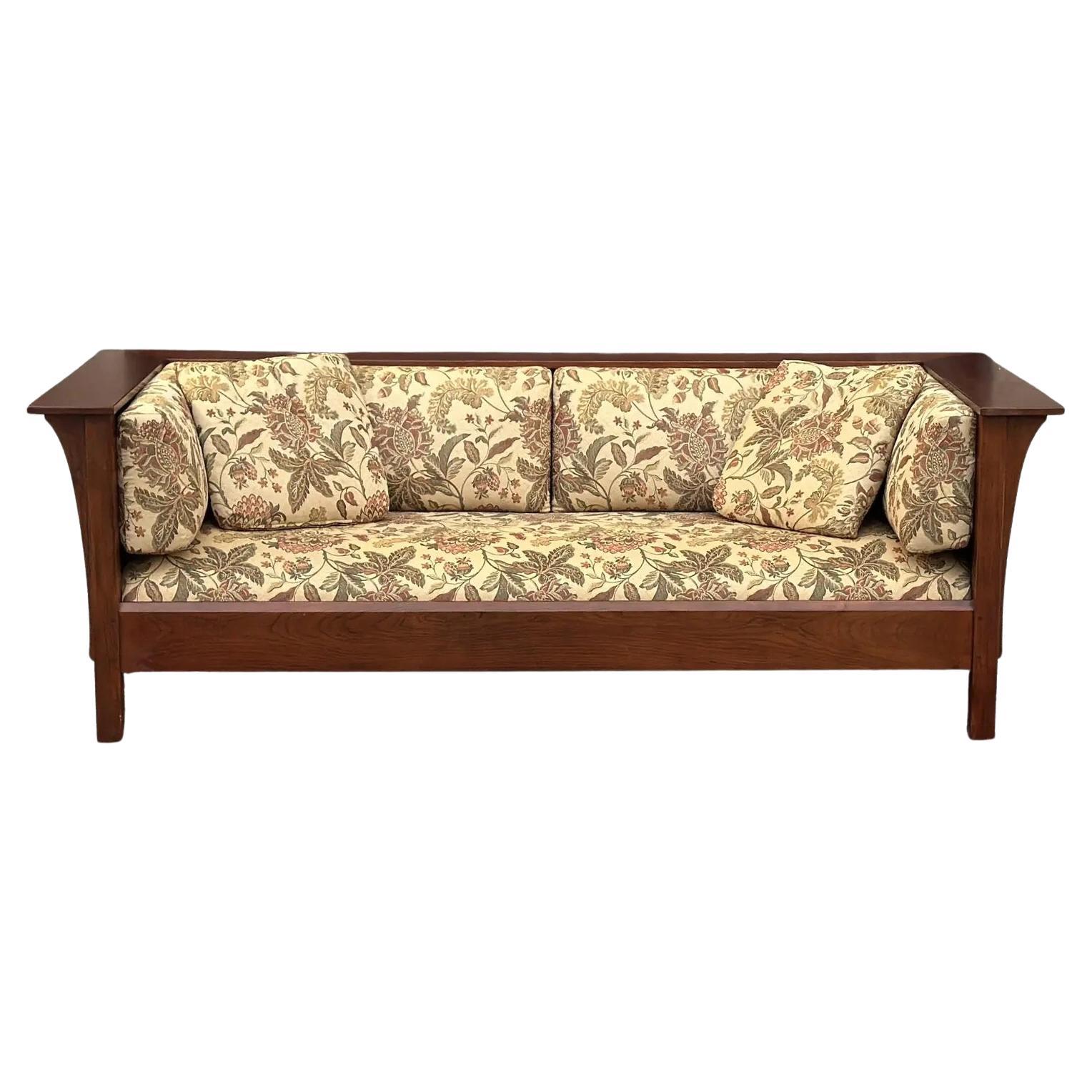 Vintage Stickley Prairie Settle Solid Cherry Framed Sofa or Settee