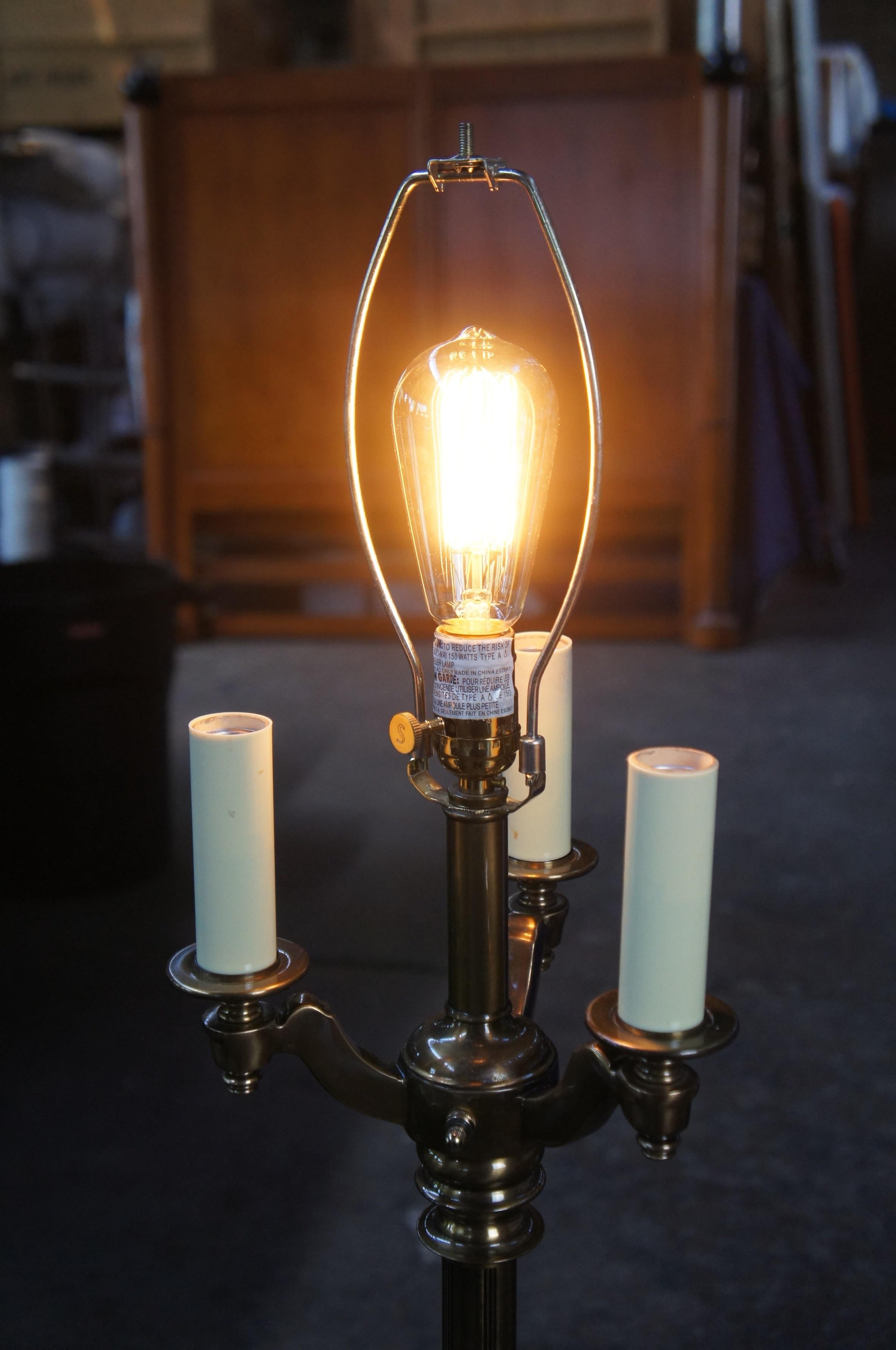 Vintage Stiffel Brass 4 Light Mogul Candlestick Library Reading Floor Lamp 3